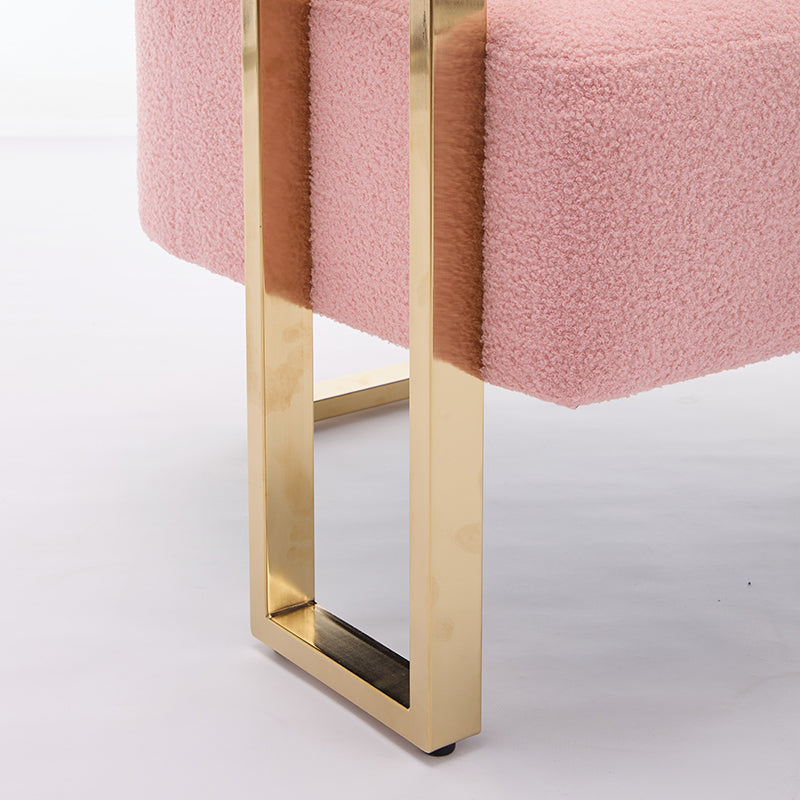 Koorbiir Modern decorative chair, living room side chair with gold metal legs, no wheels, suitable for dressing area, reception room, office,Teddy fleece upholstered metal foot sofa 1PC Pink