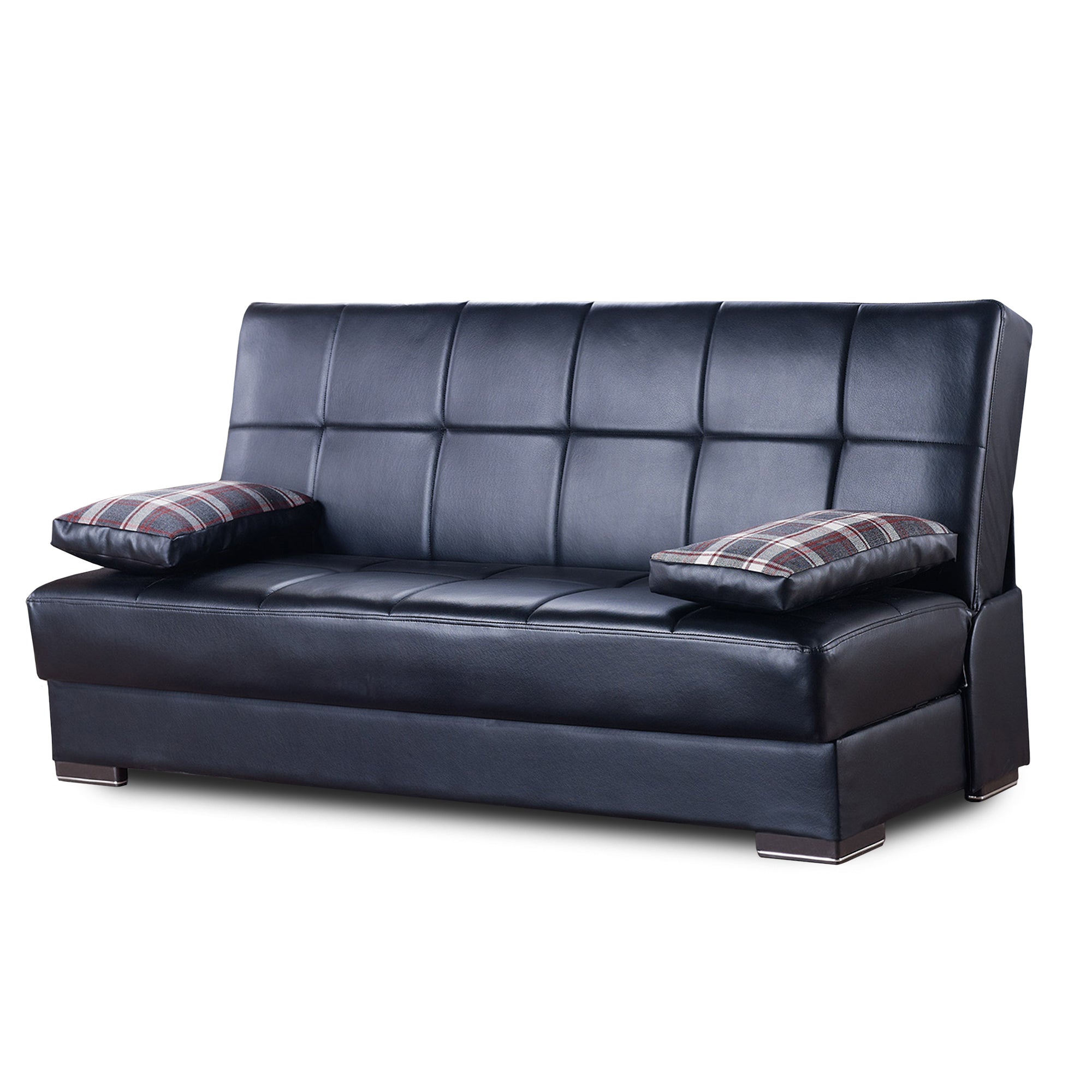 PrimeNest Sovo Collection Black PU Upholstered Convertible Sofabed with Storage ¨C Bedding Collections for Small Spaces & Living Room