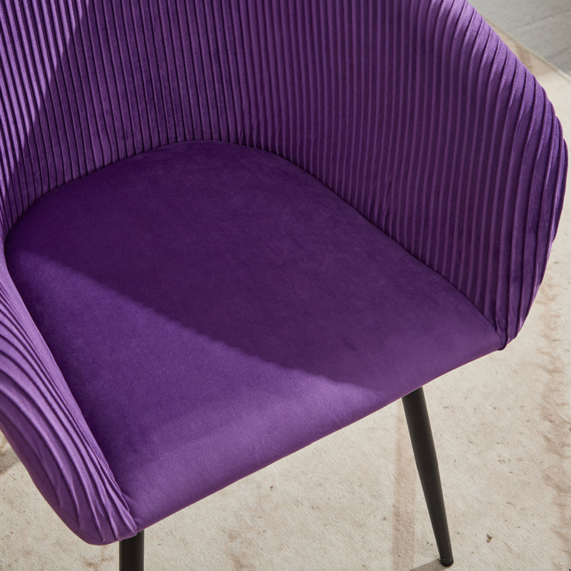 Koorbiir stripe dinding chair,Modern velvet kitchen chairs with armrests, cushioned bucket dining chairs, wheel less decorative chairs, dressing table chairs, 1pc purple