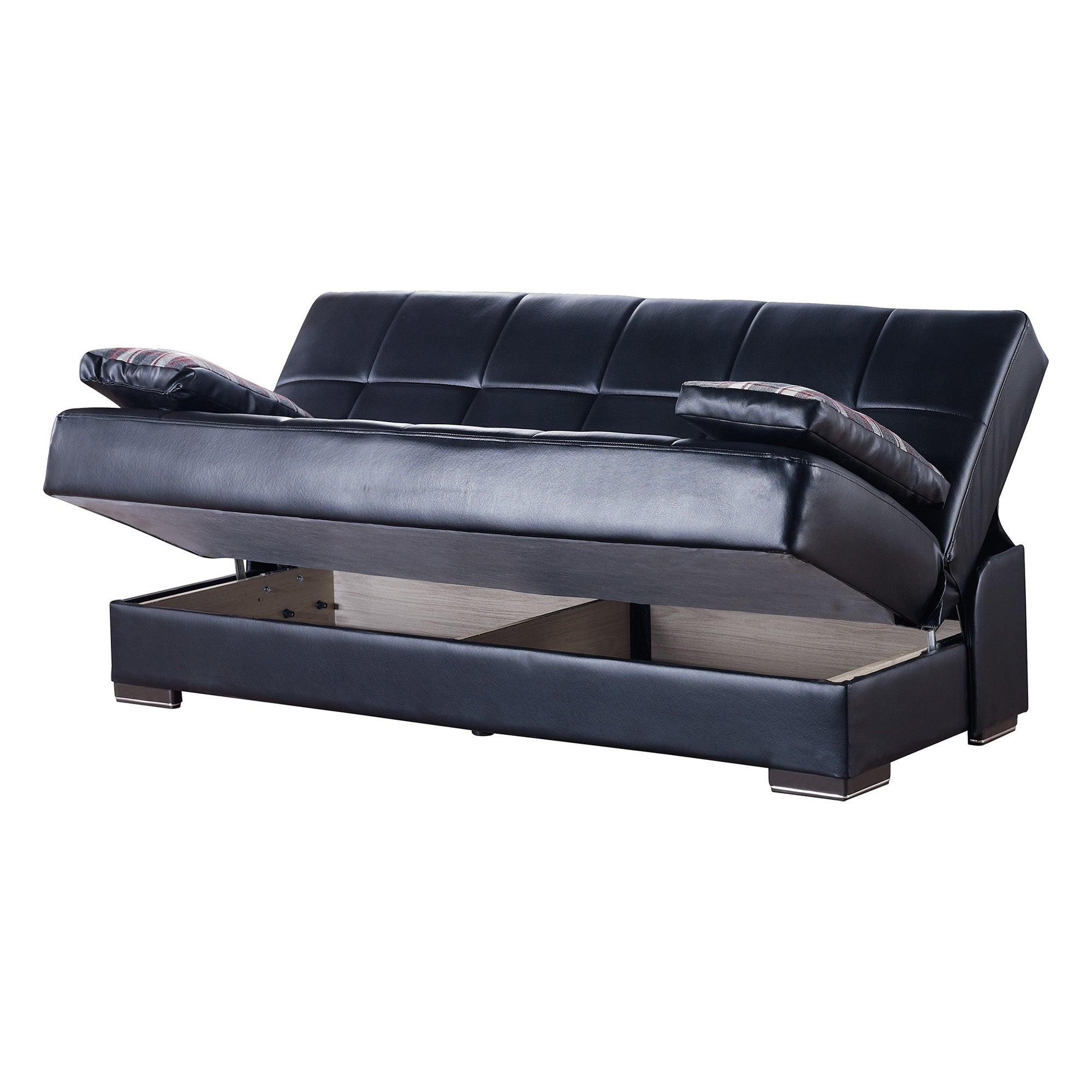 PrimeNest Sovo Collection Black PU Upholstered Convertible Sofabed with Storage ¨C Bedding Collections for Small Spaces & Living Room