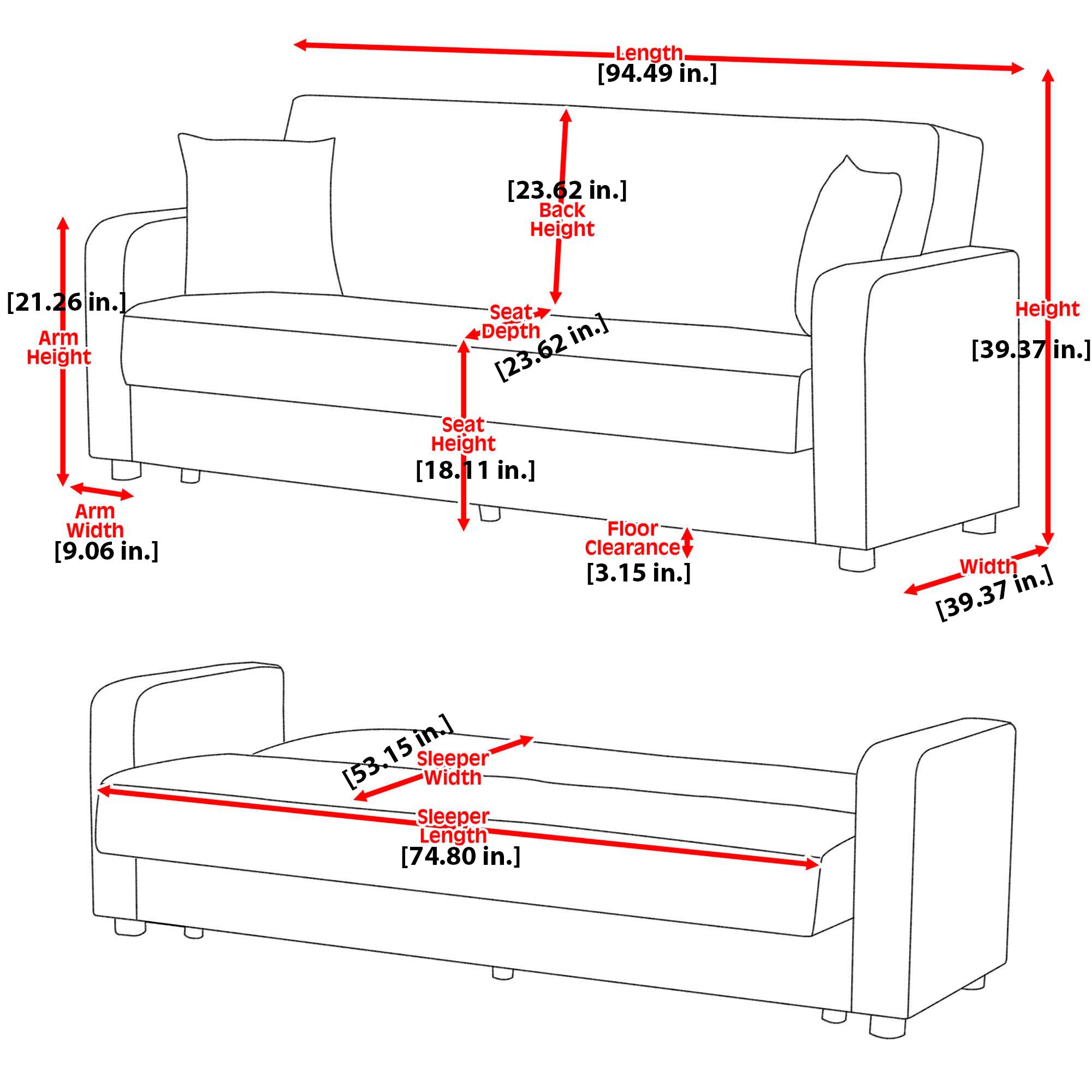 PrimeNest Timberline Collection Convertible Sofabed with Storage, Upholstered Sleeper Sofa Bed Beige ¨C Bedding Collections for Living Room & Small Spaces
