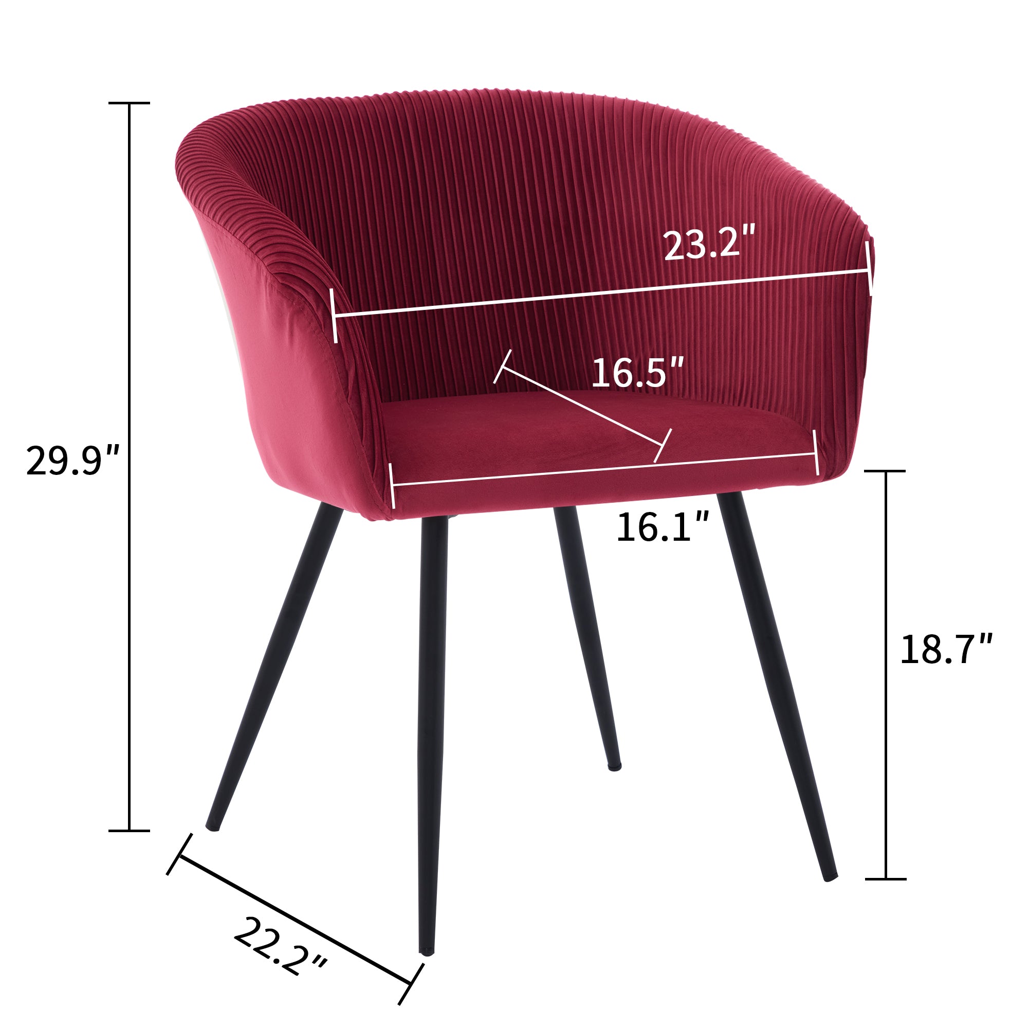 Koorbiir stripe dinding chair,Modern velvet kitchen chairs with armrests, cushioned bucket dining chairs, wheel less decorative chairs, dressing table chairs, 1PC Wine Red