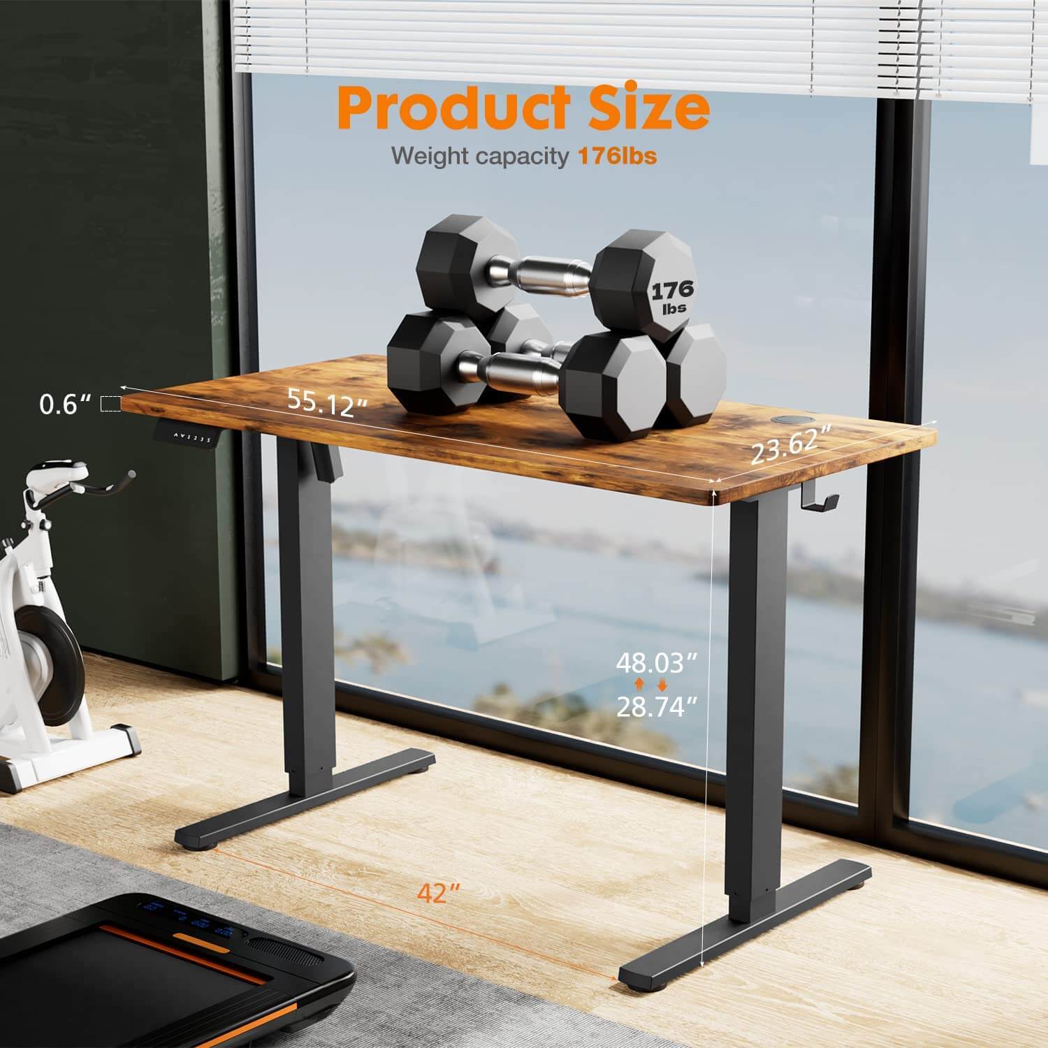 Electric Height Adjustable Standing Desk,Sit to Stand Ergonomic Computer Desk,Brown,55'' x 24"