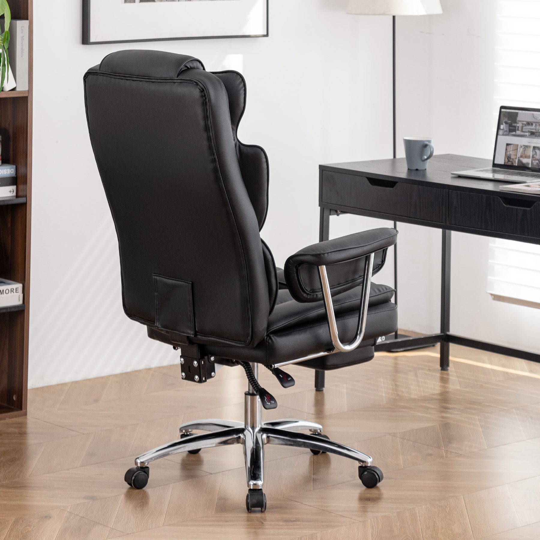 Office Chair, Big and Tall Executive Office Chair with Footrest, Leather Computer Chair, Ergonomic Reclining Chair High Back, Large Home Office Chair (Black)