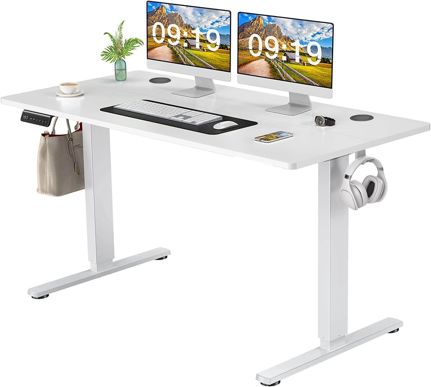 Electric Height Adjustable Standing Desk,Sit to Stand Ergonomic Computer Desk,White,55'' x 24"