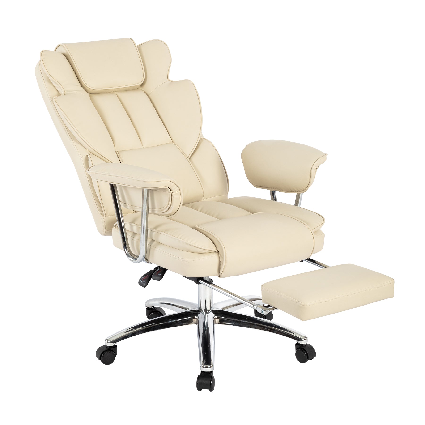 Office Chair, Big and Tall Executive Office Chair with Footrest, Leather Computer Chair, Ergonomic Reclining Chair High Back , Large Home Office Chair (Beige)