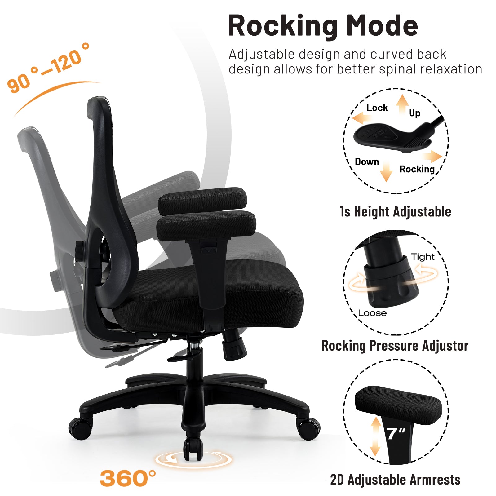koorbiir m5 Large Ergonomic Mesh Chair ¨C Heavy Duty Executive Office Chair with Thick Cushion and Wheels, Black