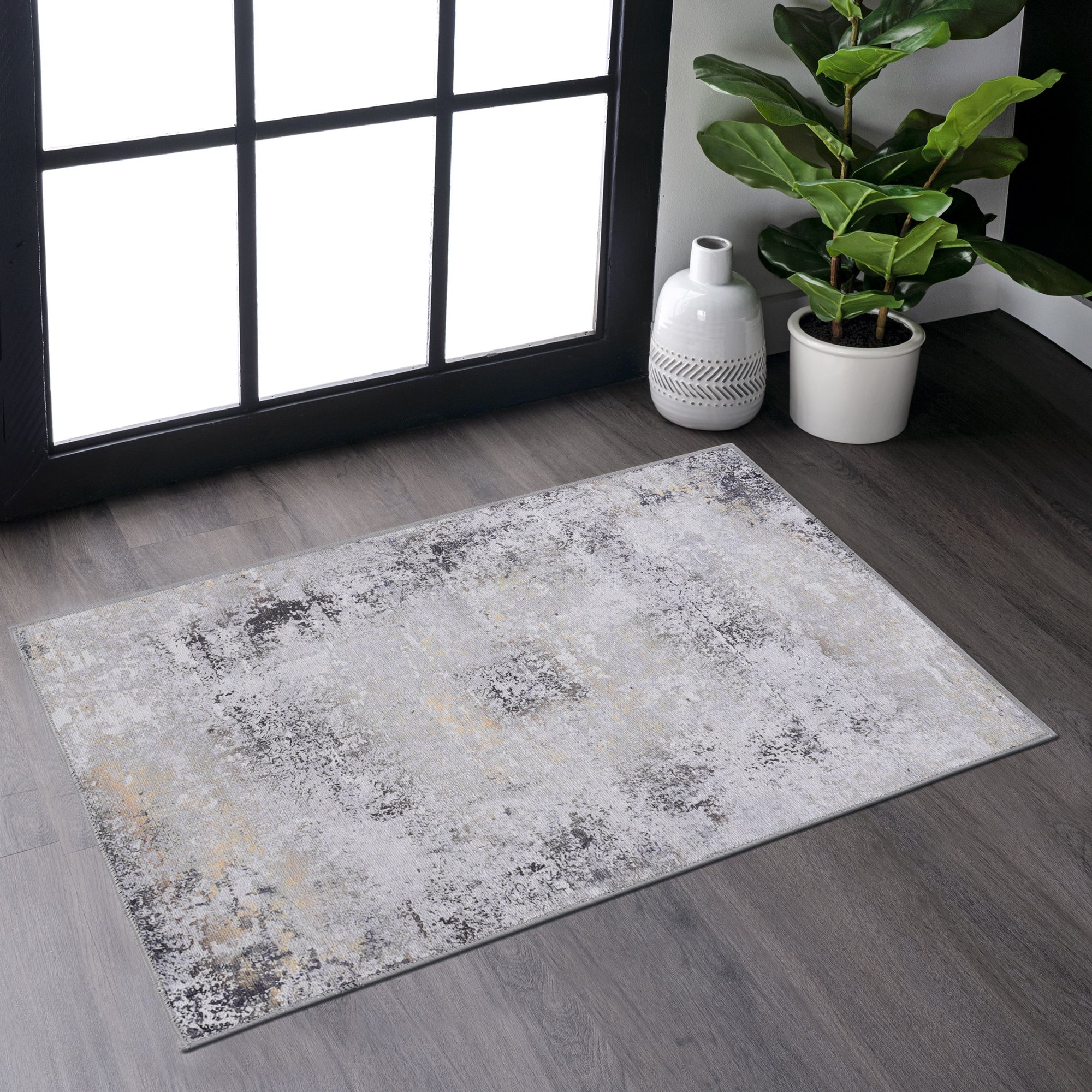 koorbiir G5 2'6 x 10' Gold & Gray Washable Runner Rug ¨C Durable Long Rugs for Hallway and Entryway