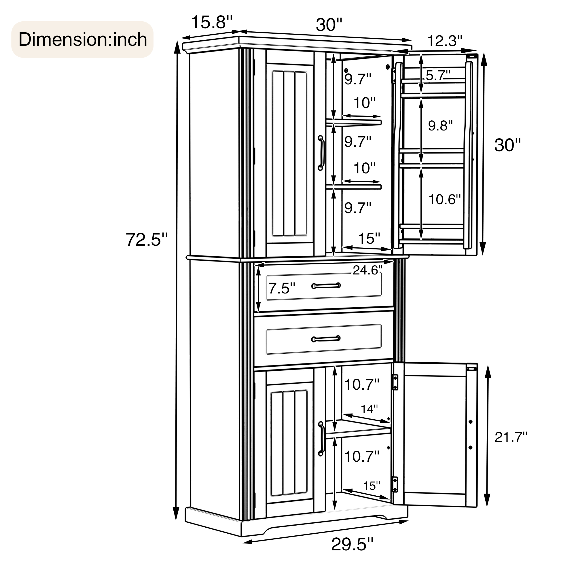 koorbiir k8 Black Storage Cabinet with Adjustable Shelves and 2 Smooth-Gliding Drawers ¨C Multi-Functional Kitchen, Bathroom, Dining, and Living Room Storage Solution
