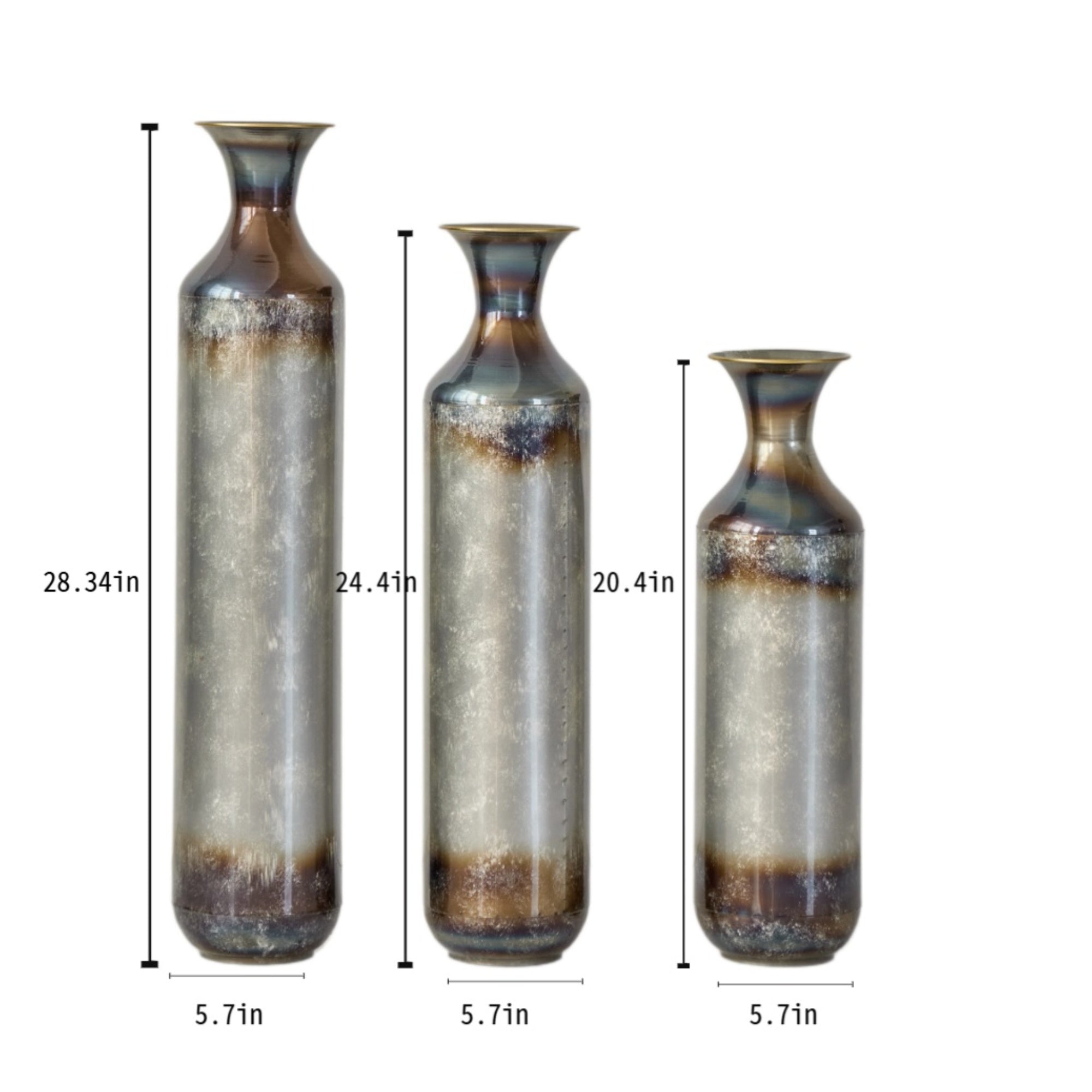 koorbiir va2 Set of 3 Modern White Metal Floor Vases ¨C Droplet Shaped Tall Decorative Vases with Gold Accents, Large Glazed Metal Vases for Home D¨¦cor
