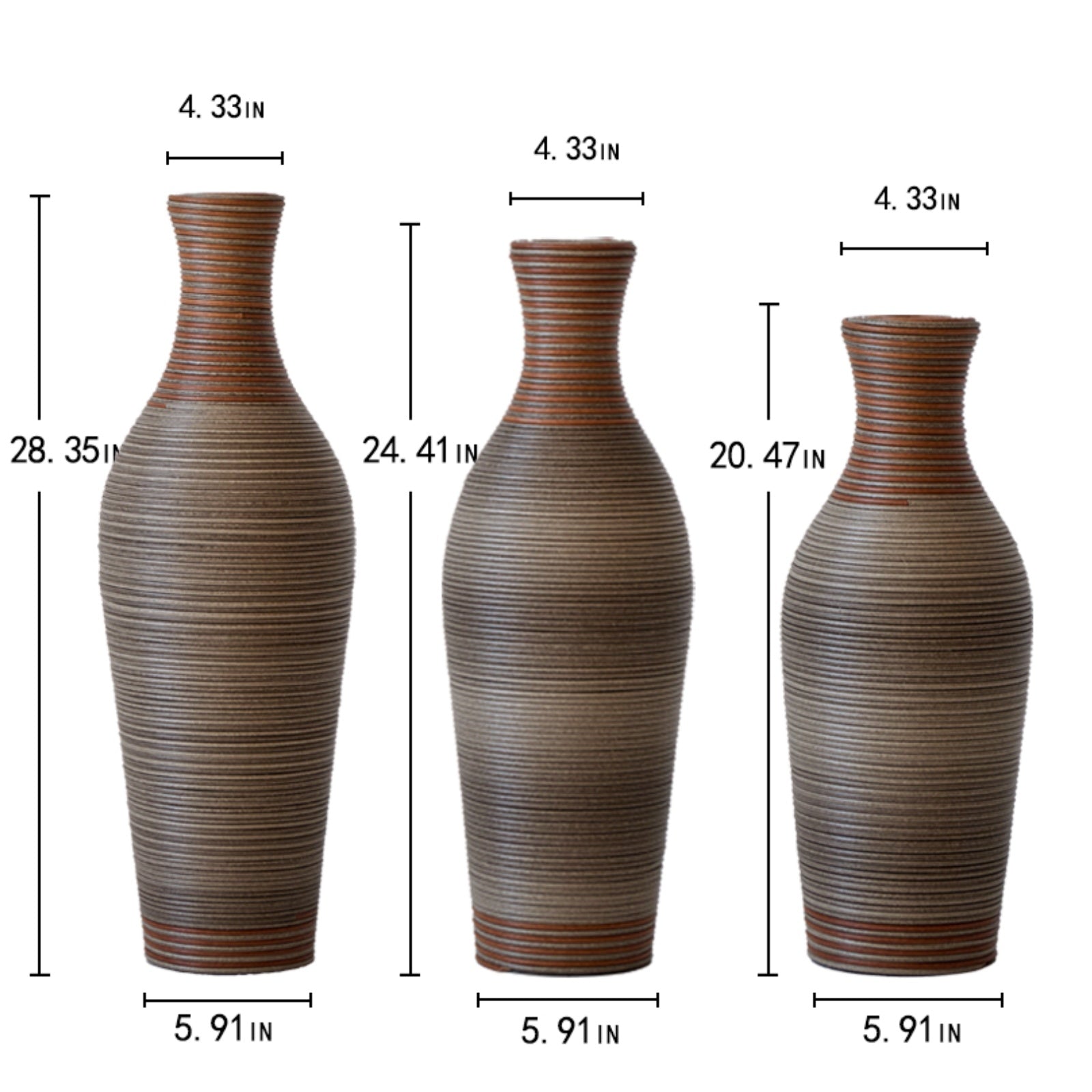 koorbiir va5 Set of 3 Tall Decorative Floor Vases ¨C Classic Brown PVC Flower Stand with Artificial Vine Design ¨C Elegant Modern Home D¨¦cor Accent for Living Room, Entryway, or Dining Room