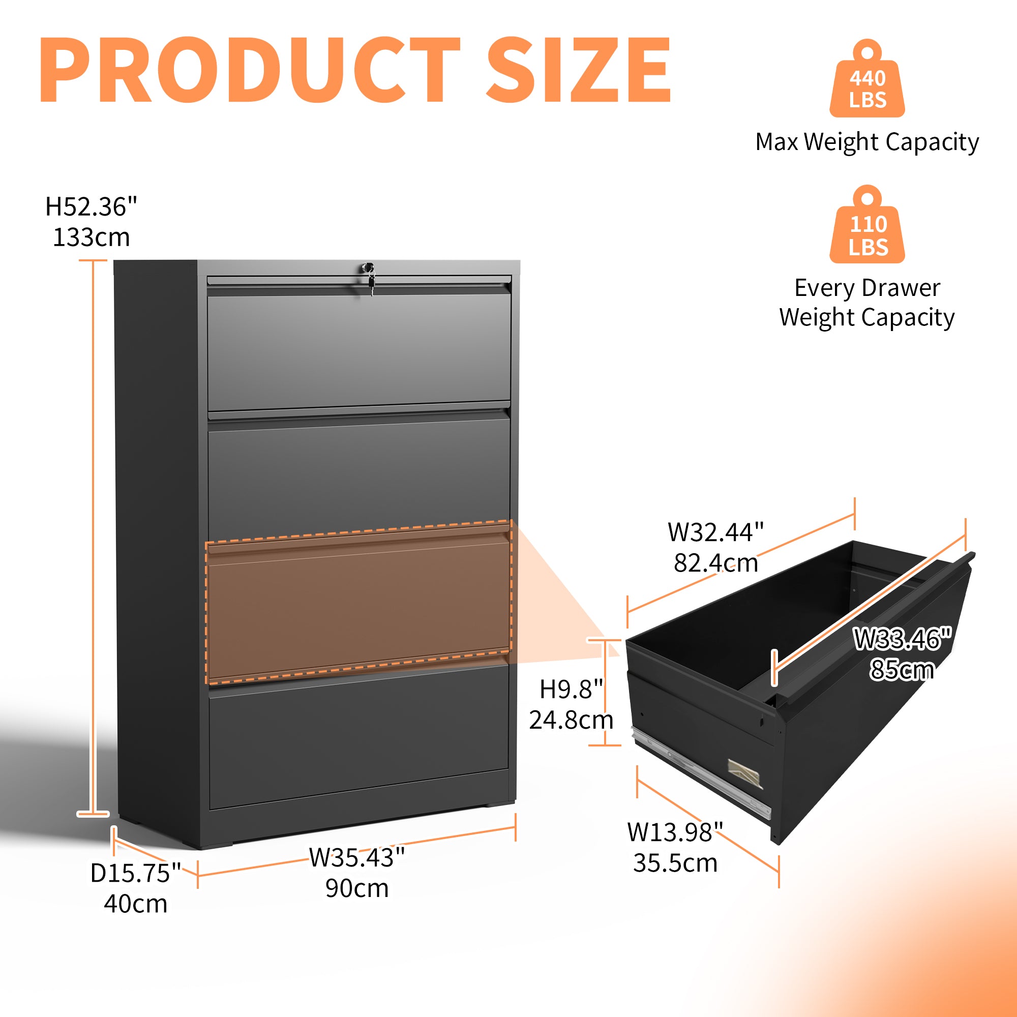 4-Drawer Lateral File Cabinet with Lock ¨C Black Lockable Office Cabinet for Home, Legal, Letter, A4, F4 Documents