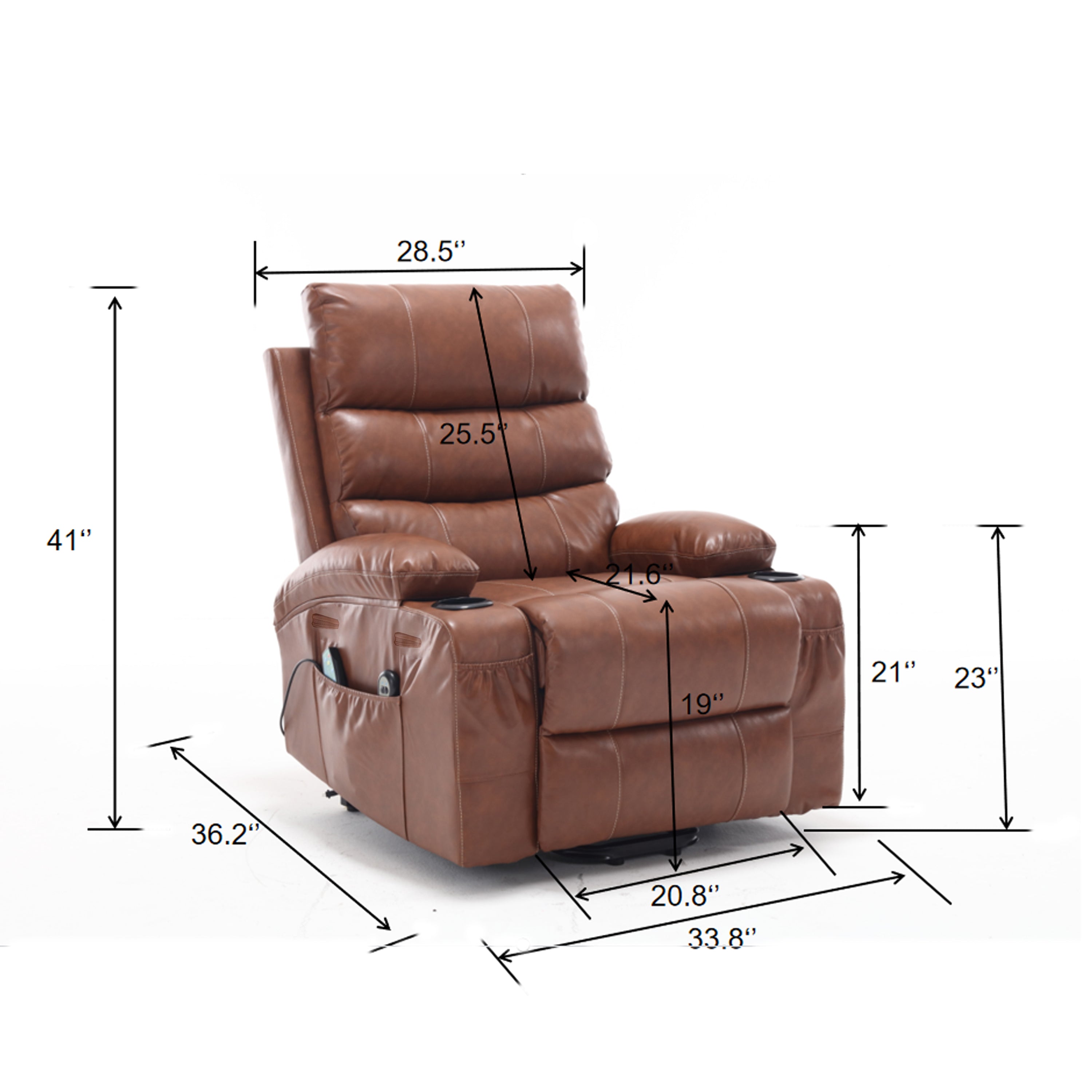 21" Electric Power Lift Recliner Chair Sofa for Elderly with 8-Point Vibration Massage, Lumbar Heat, Remote Control, Side Pockets & Cup Holders
