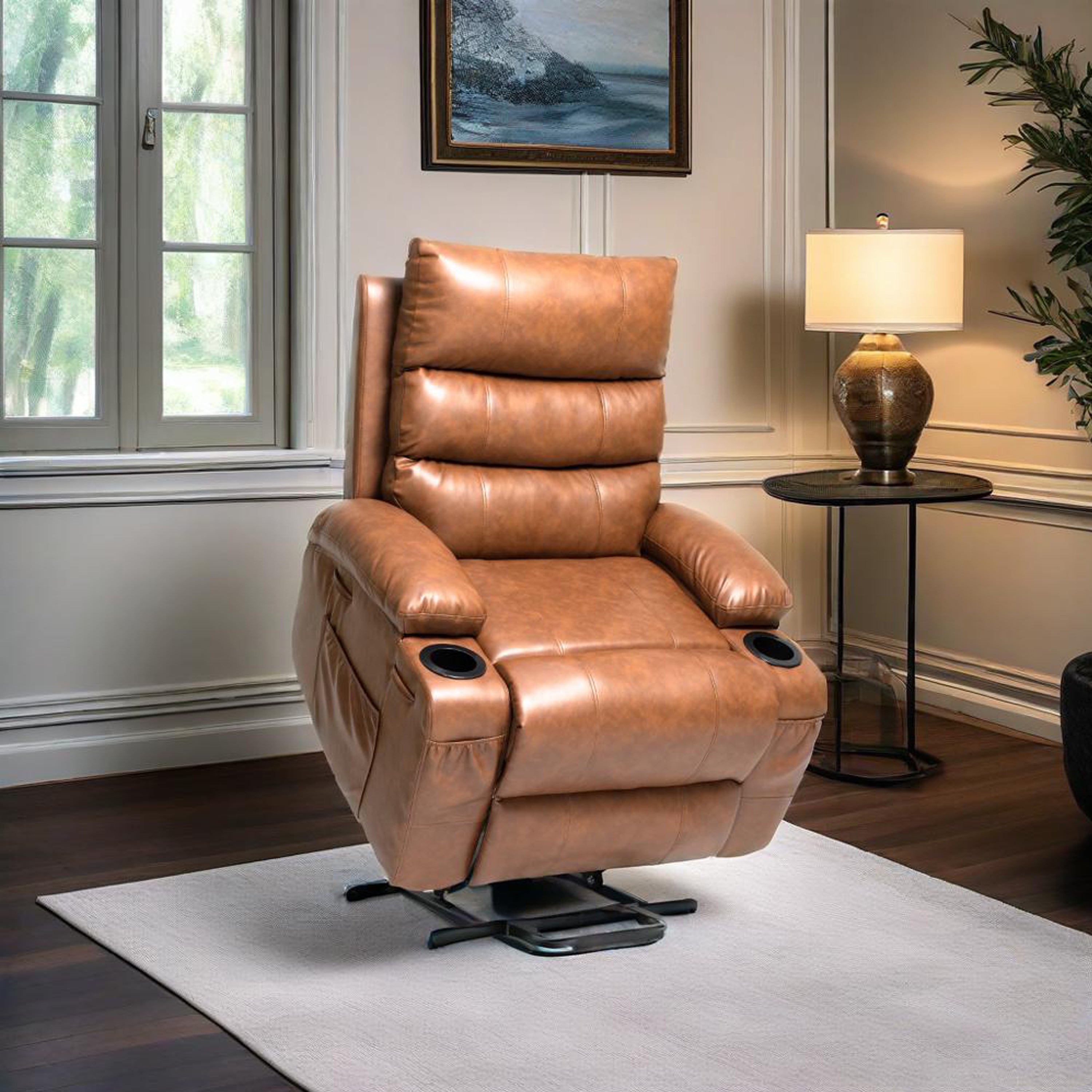 21" Electric Power Lift Recliner Chair Sofa for Elderly with 8-Point Vibration Massage, Lumbar Heat, Remote Control, Side Pockets & Cup Holders