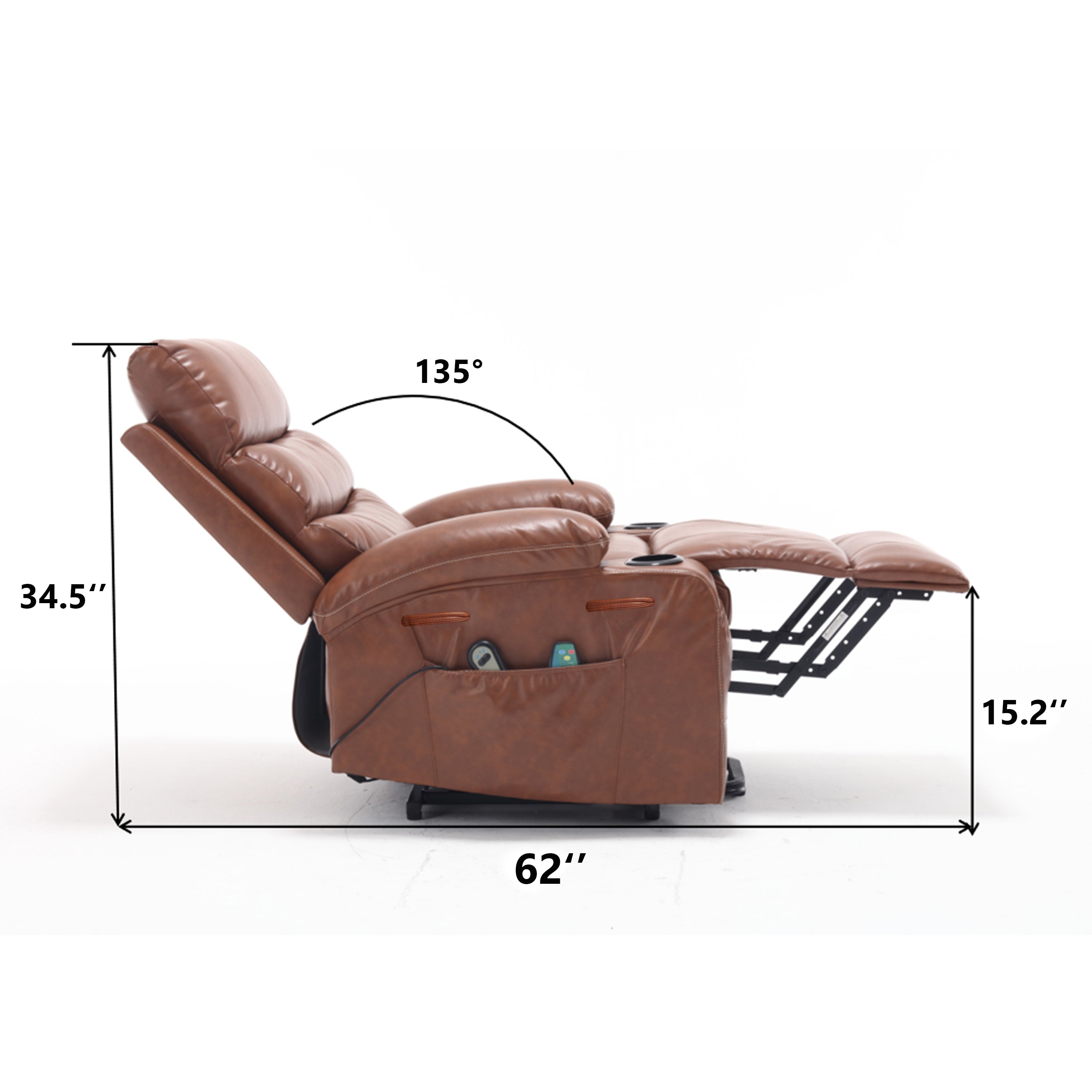 21" Electric Power Lift Recliner Chair Sofa for Elderly with 8-Point Vibration Massage, Lumbar Heat, Remote Control, Side Pockets & Cup Holders