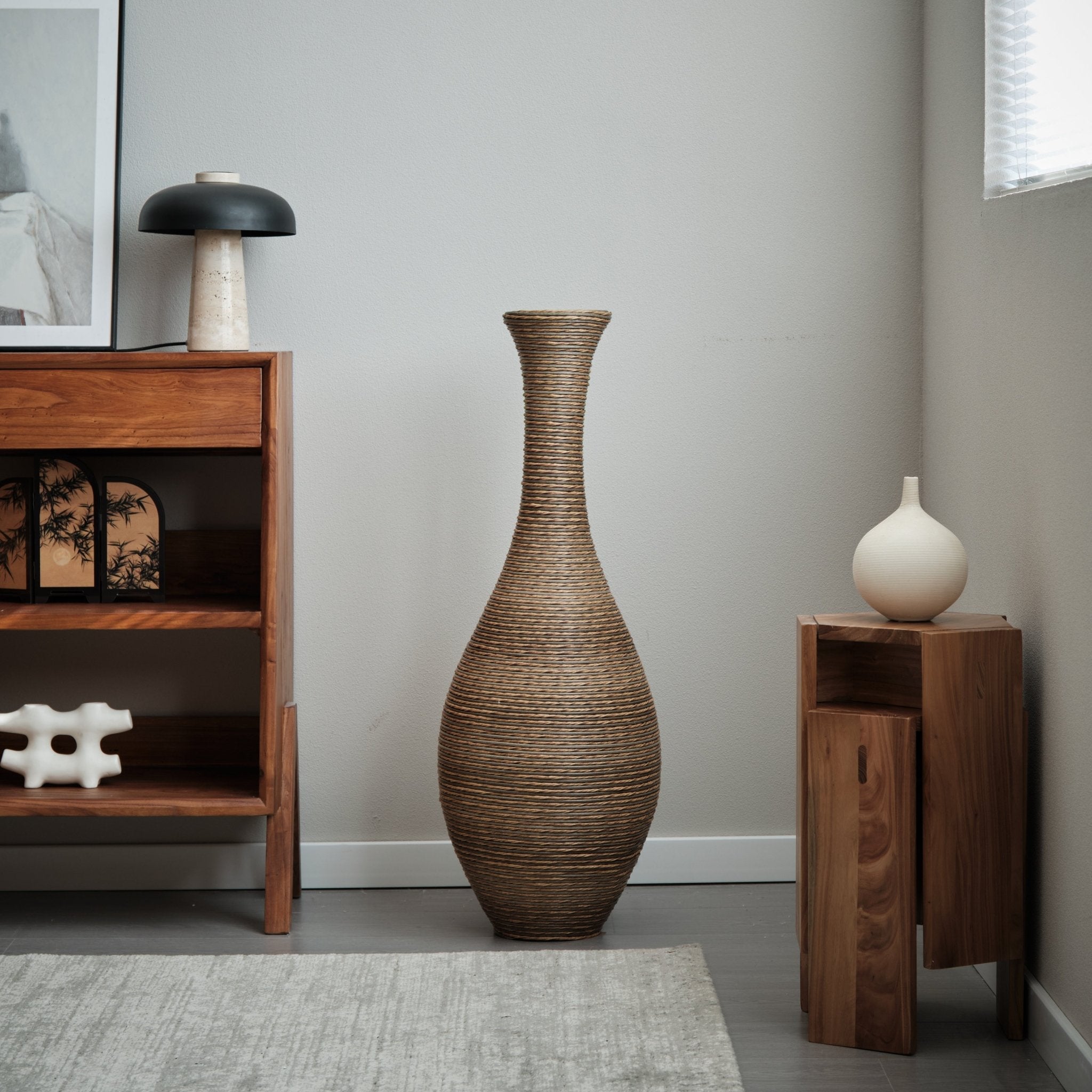 koorbiir va3 39 - Inch Tall Artificial Rattan Floor Vase in Beige ¨C Modern Decorative Vase for Living Room, Entryway, or Hallway ¨C Large Accent Vase for Dried or Silk Flowers - Koorbiir