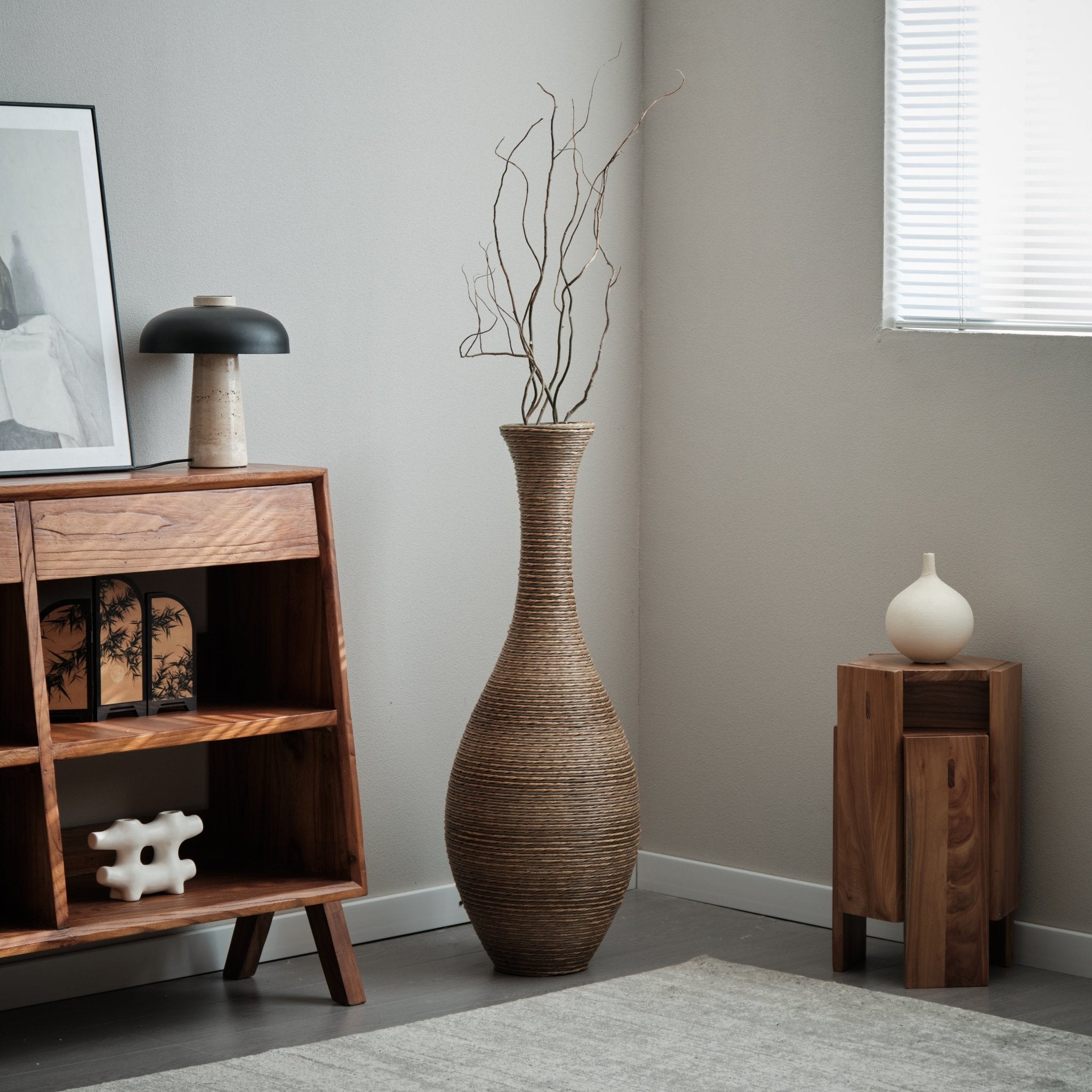 koorbiir va3 39 - Inch Tall Artificial Rattan Floor Vase in Beige ¨C Modern Decorative Vase for Living Room, Entryway, or Hallway ¨C Large Accent Vase for Dried or Silk Flowers - Koorbiir