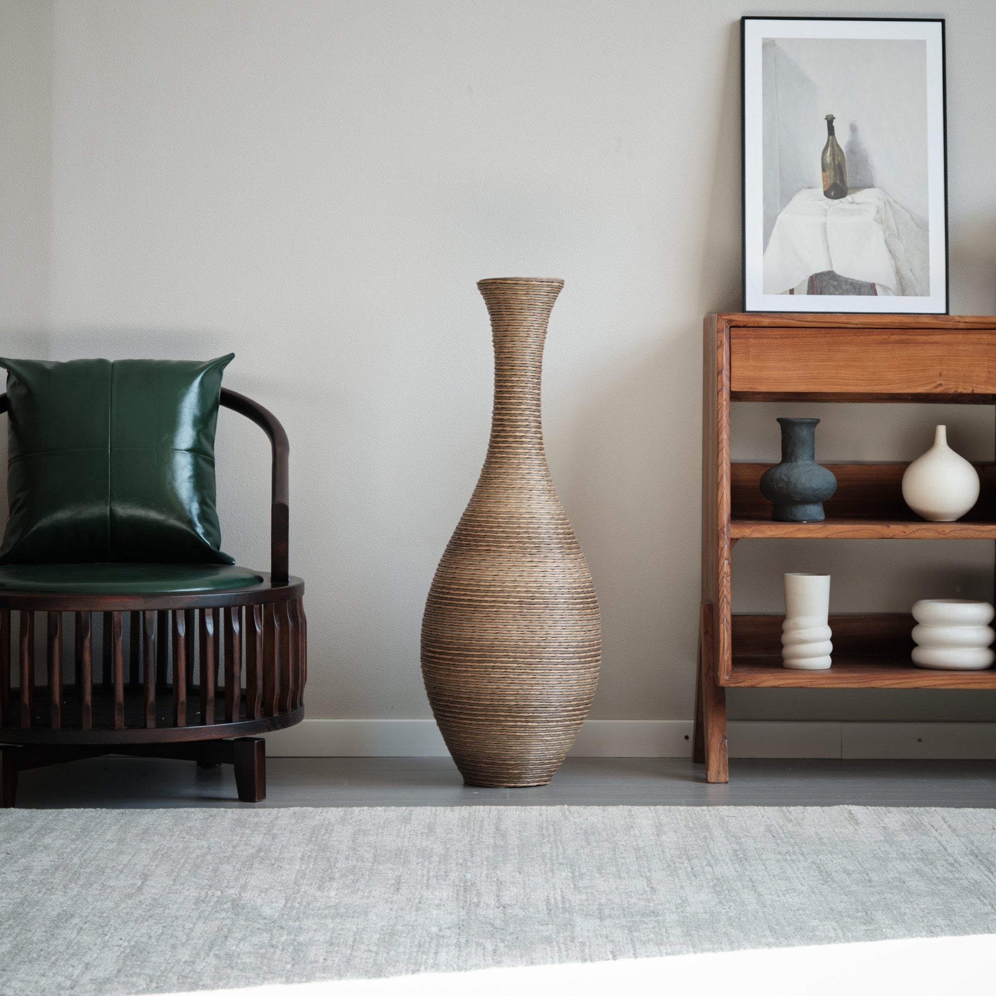 koorbiir va3 39 - Inch Tall Artificial Rattan Floor Vase in Beige ¨C Modern Decorative Vase for Living Room, Entryway, or Hallway ¨C Large Accent Vase for Dried or Silk Flowers - Koorbiir