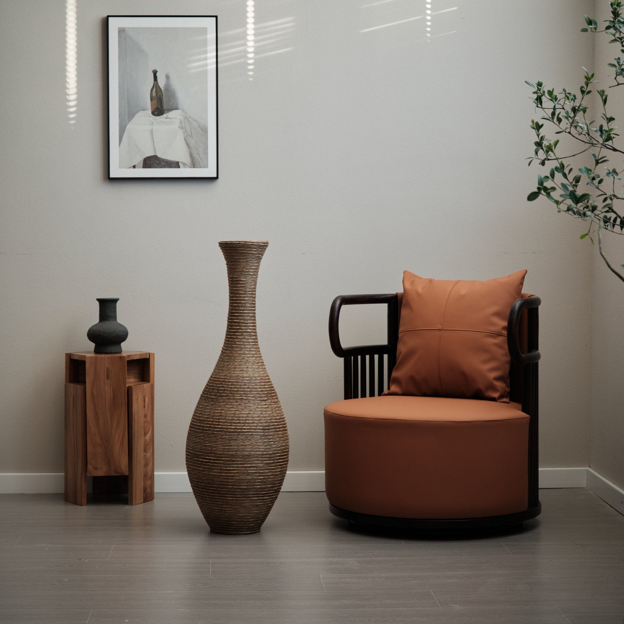 koorbiir va3 39 - Inch Tall Artificial Rattan Floor Vase in Beige ¨C Modern Decorative Vase for Living Room, Entryway, or Hallway ¨C Large Accent Vase for Dried or Silk Flowers - Koorbiir