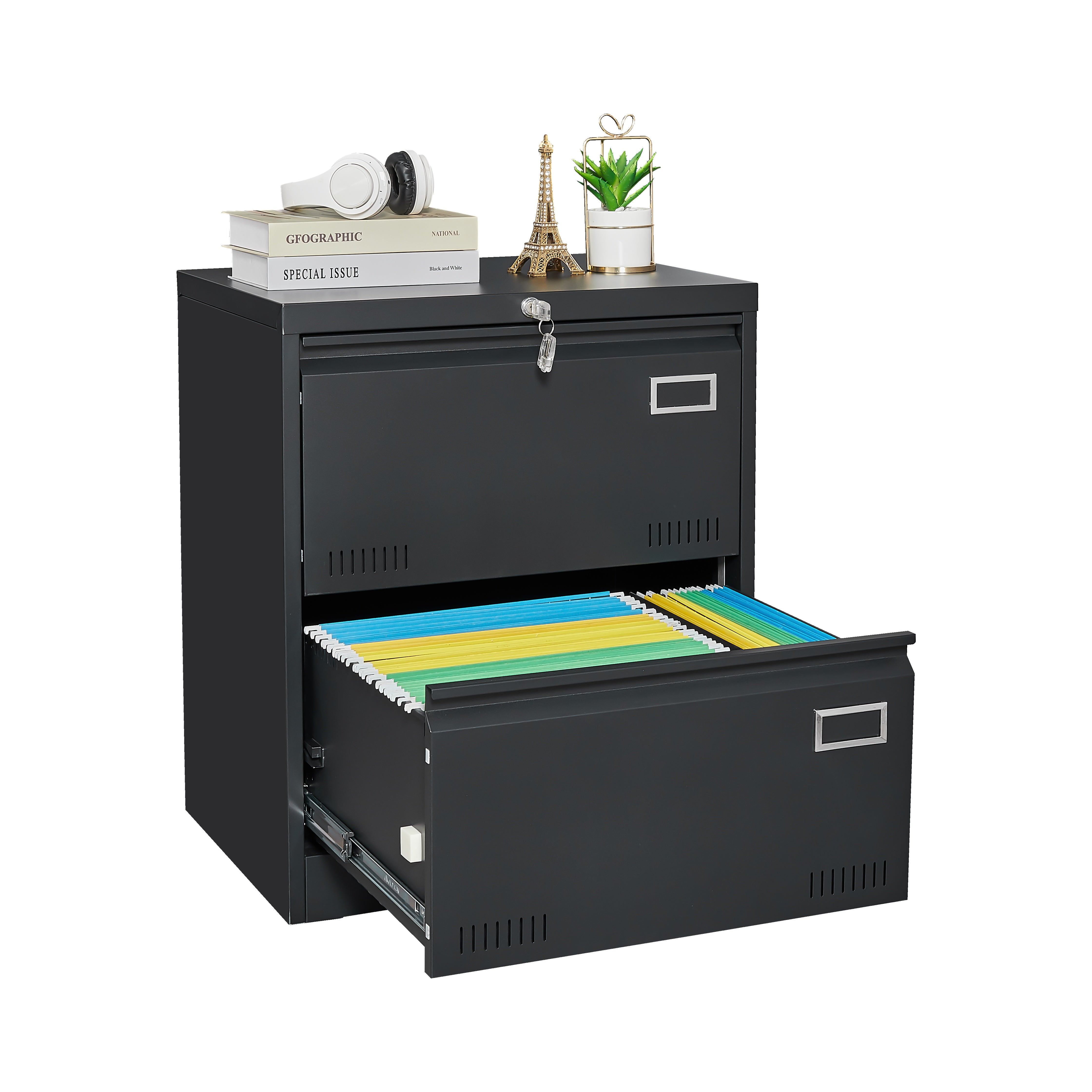 3-Drawer Lateral Filing Cabinet ¨C Black Locking Metal Office Cabinet for Home, Legal, Letter, A4 & F4 Documents