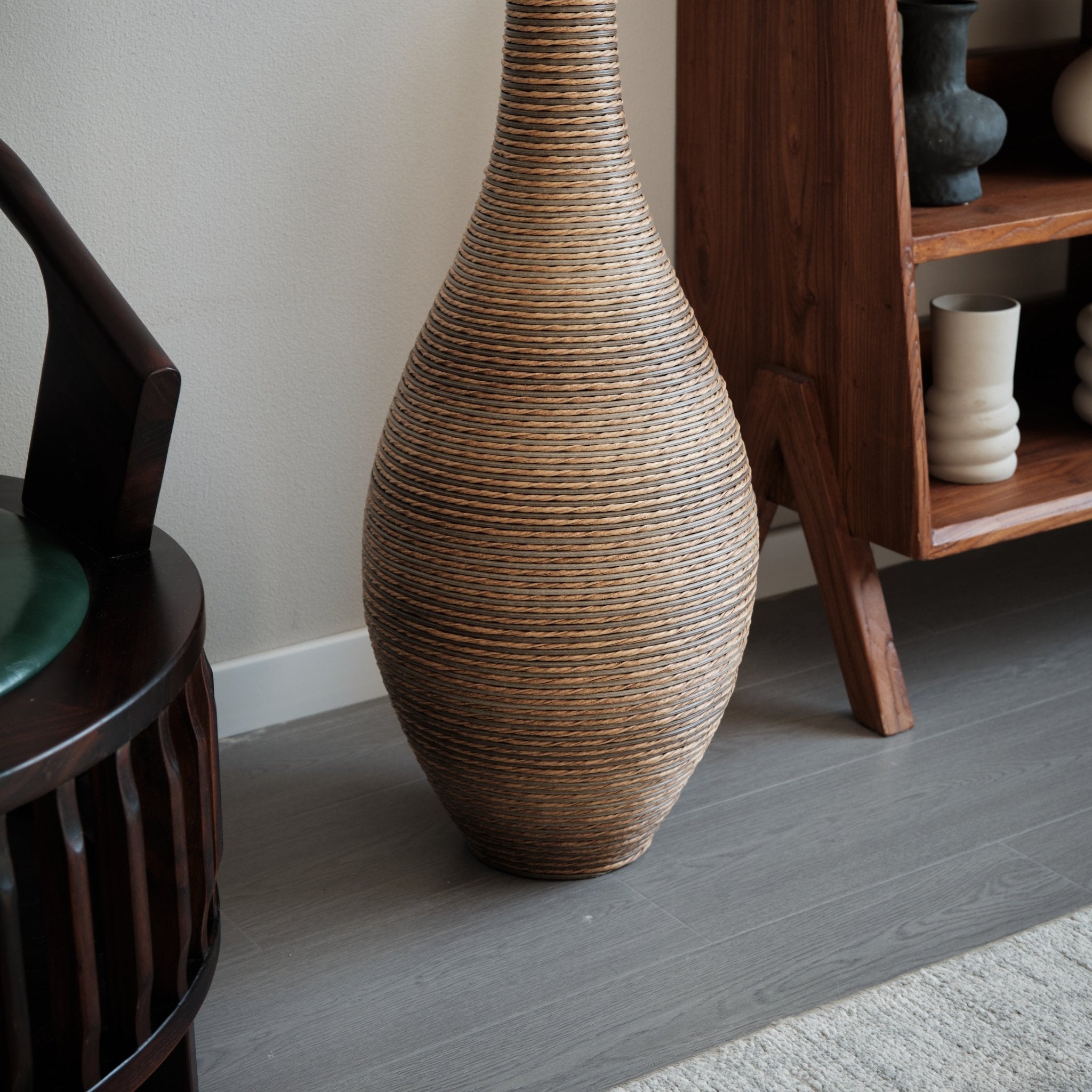 koorbiir va3 39 - Inch Tall Artificial Rattan Floor Vase in Beige ¨C Modern Decorative Vase for Living Room, Entryway, or Hallway ¨C Large Accent Vase for Dried or Silk Flowers - Koorbiir