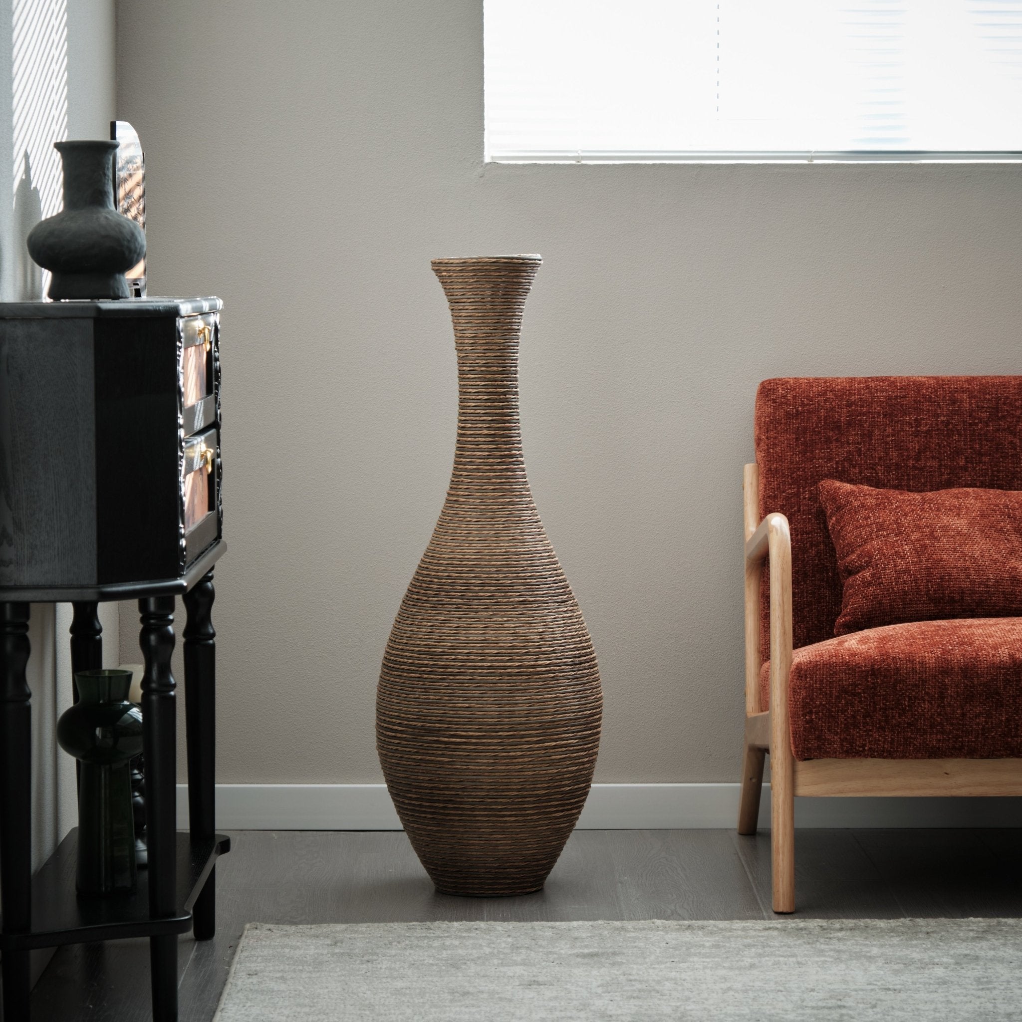 koorbiir va3 39 - Inch Tall Artificial Rattan Floor Vase in Beige ¨C Modern Decorative Vase for Living Room, Entryway, or Hallway ¨C Large Accent Vase for Dried or Silk Flowers - Koorbiir