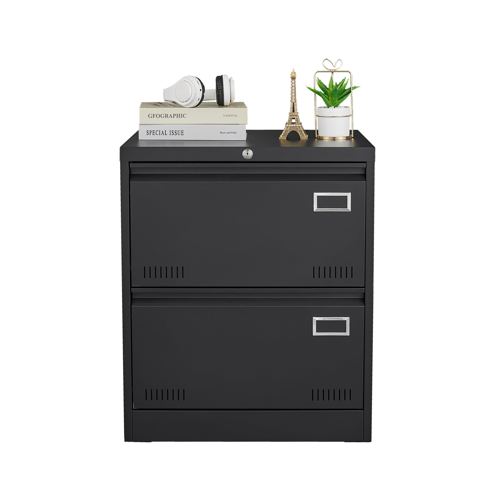 koorbiir of2 2 - Drawer Metal Lateral File Cabinet with Lock ¨C Secure Office Cabinet for Home, Legal, Letter, A4 Documents (Black, Assembly Required) - Koorbiir