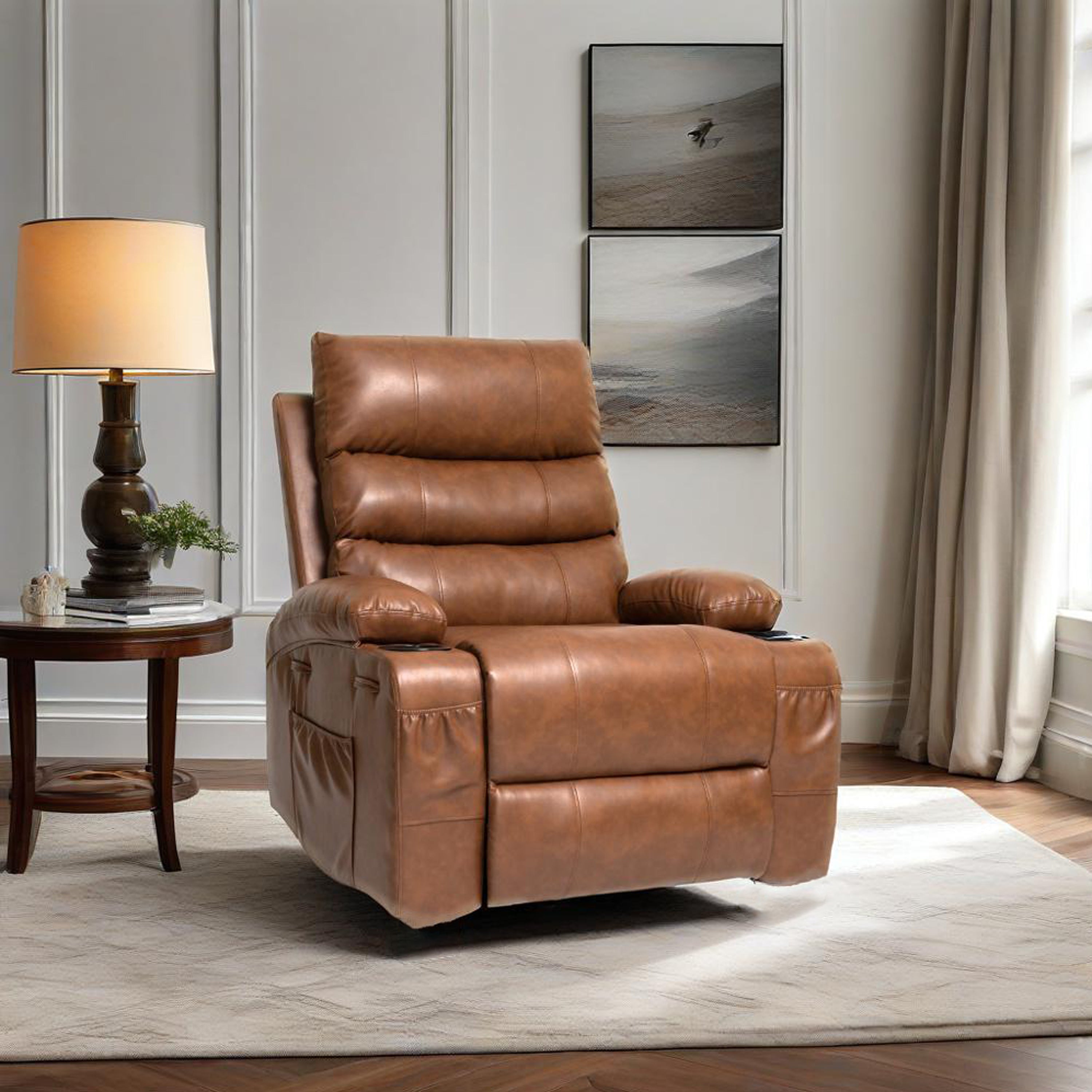 21" Electric Power Lift Recliner Chair Sofa for Elderly with 8-Point Vibration Massage, Lumbar Heat, Remote Control, Side Pockets & Cup Holders