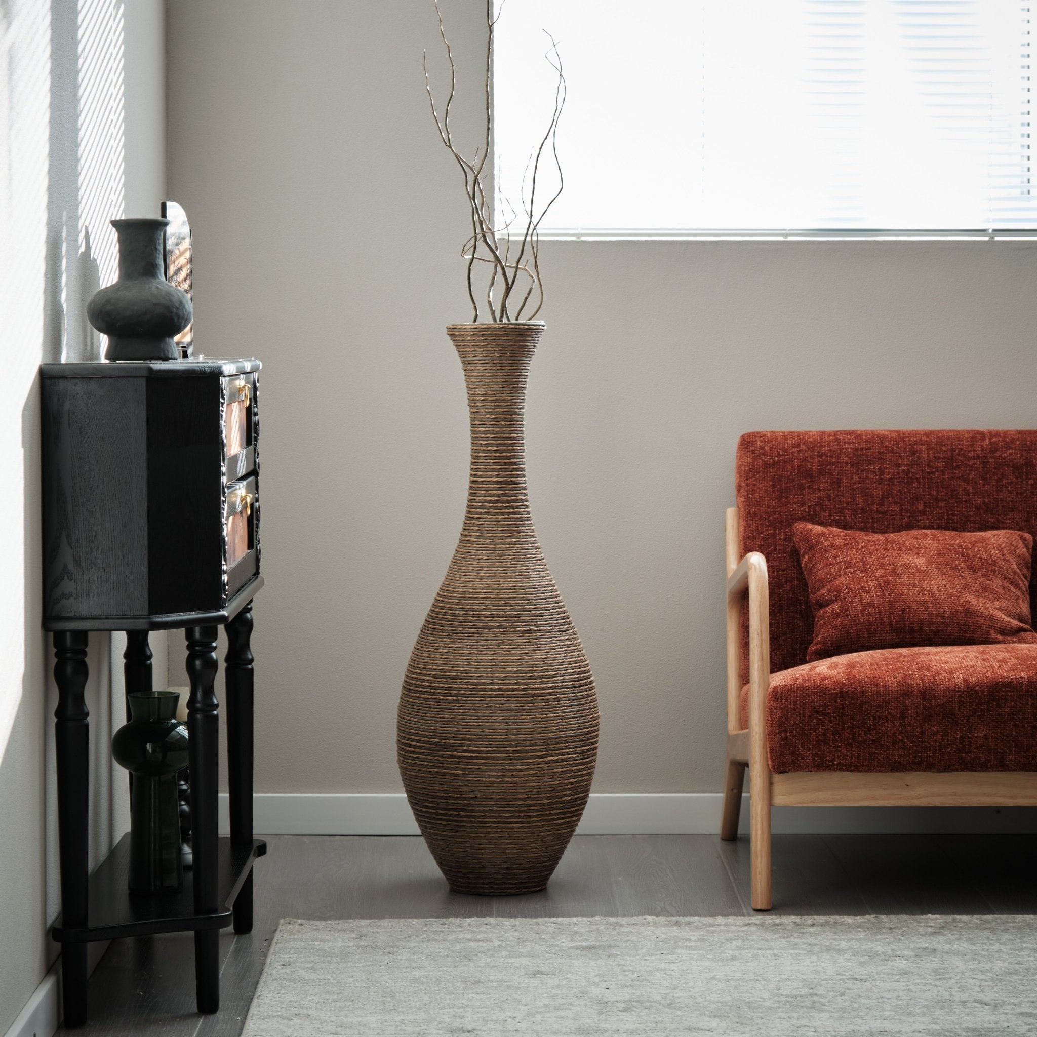 koorbiir va3 39 - Inch Tall Artificial Rattan Floor Vase in Beige ¨C Modern Decorative Vase for Living Room, Entryway, or Hallway ¨C Large Accent Vase for Dried or Silk Flowers - Koorbiir