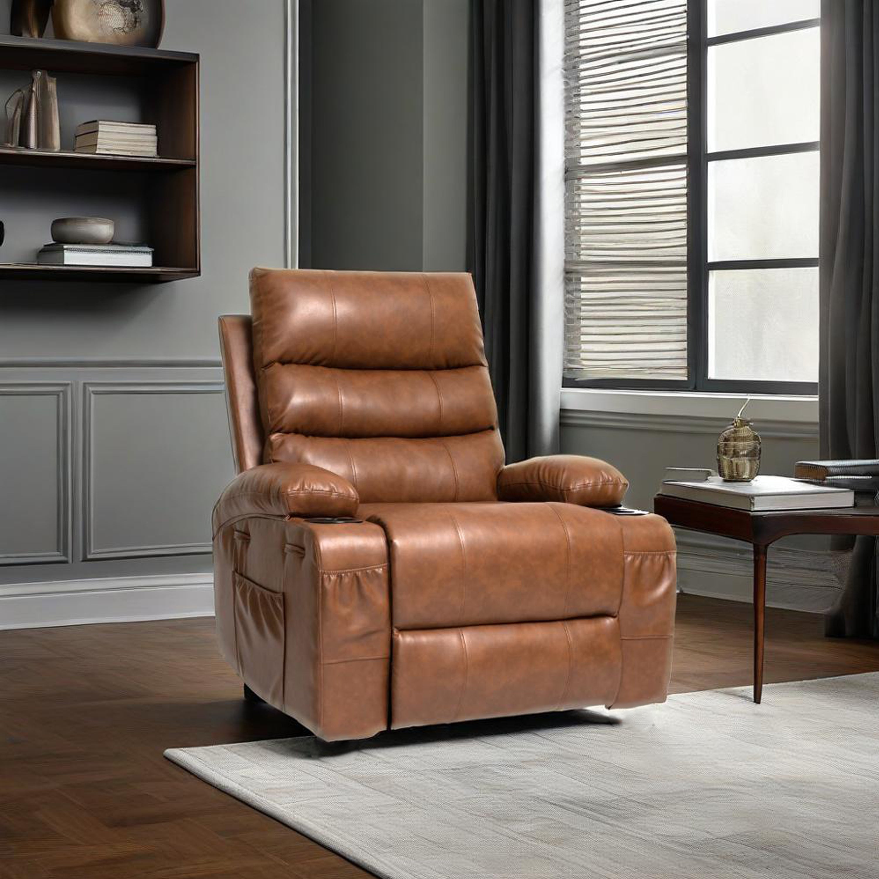 21" Electric Power Lift Recliner Chair Sofa for Elderly with 8-Point Vibration Massage, Lumbar Heat, Remote Control, Side Pockets & Cup Holders