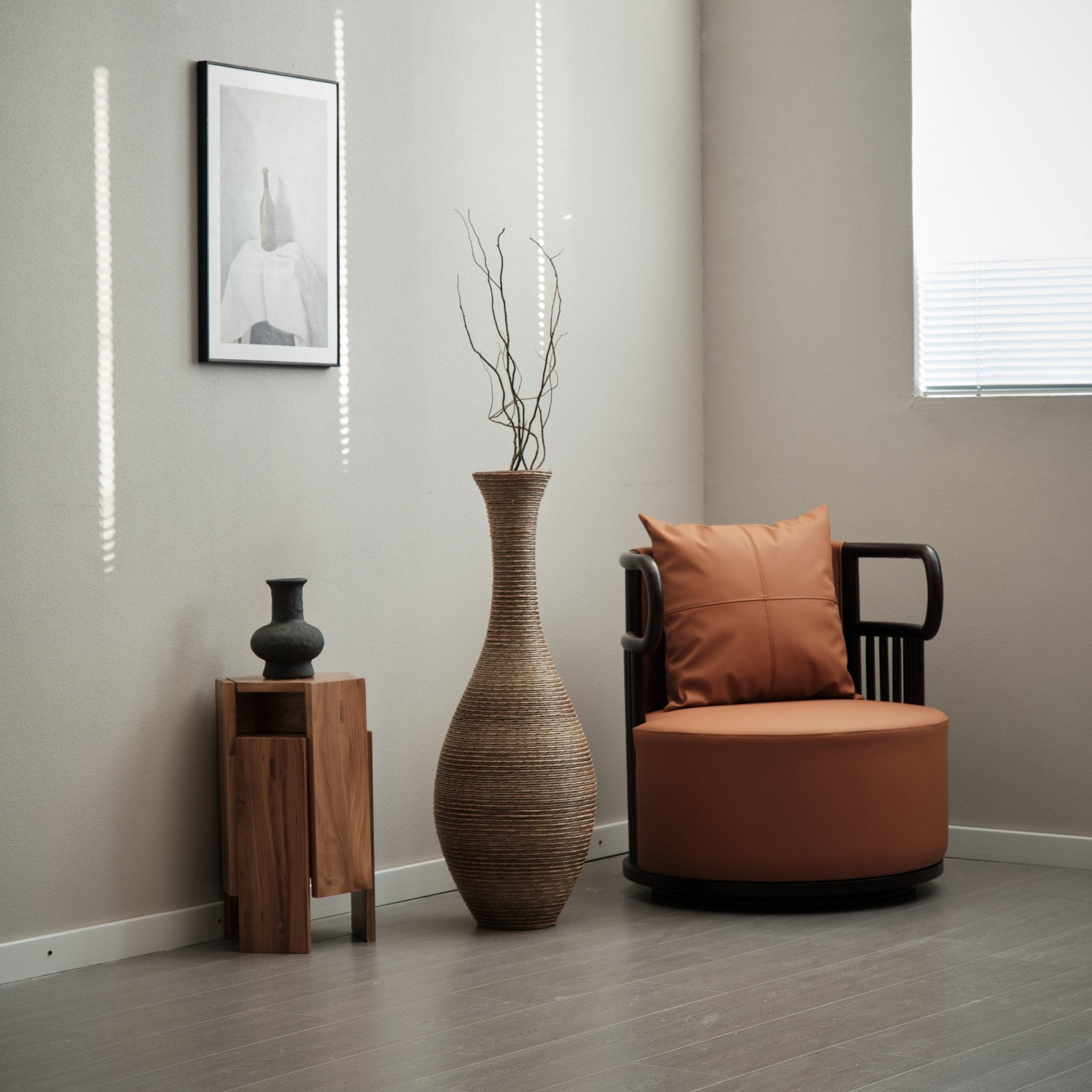 koorbiir va3 39 - Inch Tall Artificial Rattan Floor Vase in Beige ¨C Modern Decorative Vase for Living Room, Entryway, or Hallway ¨C Large Accent Vase for Dried or Silk Flowers - Koorbiir
