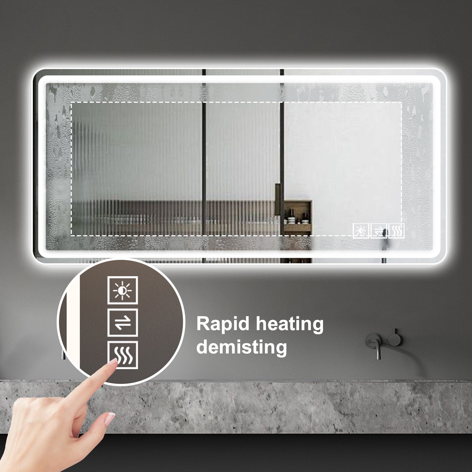 koorbiir mi2 28x60 LED Bathroom Vanity Mirror, Anti-Fog, Dimmable, Shatter-Proof Tempered Glass Wall Mirror for Bathroom Decor, Makeup, and Shaving