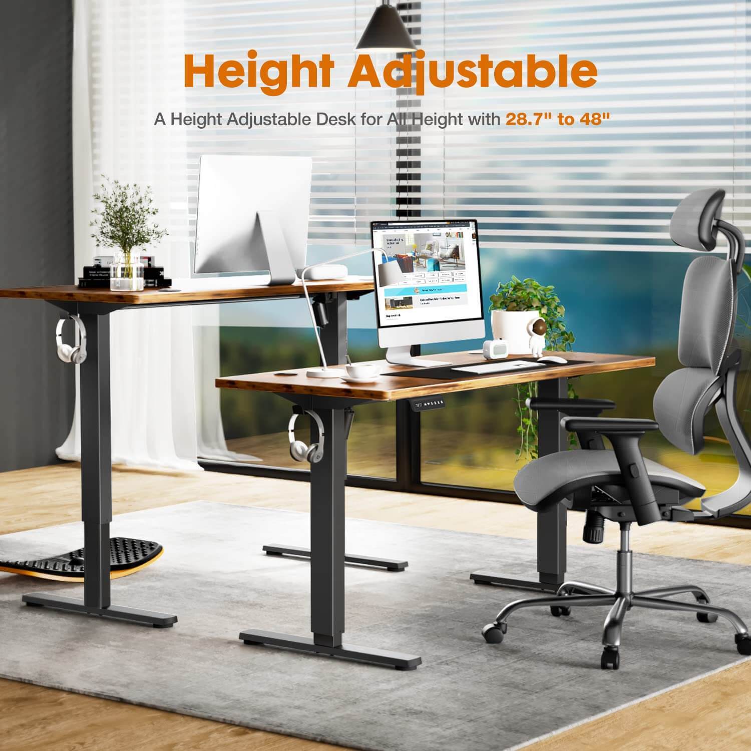 Electric Height Adjustable Standing Desk,Sit to Stand Ergonomic Computer Desk,Brown,55'' x 24"