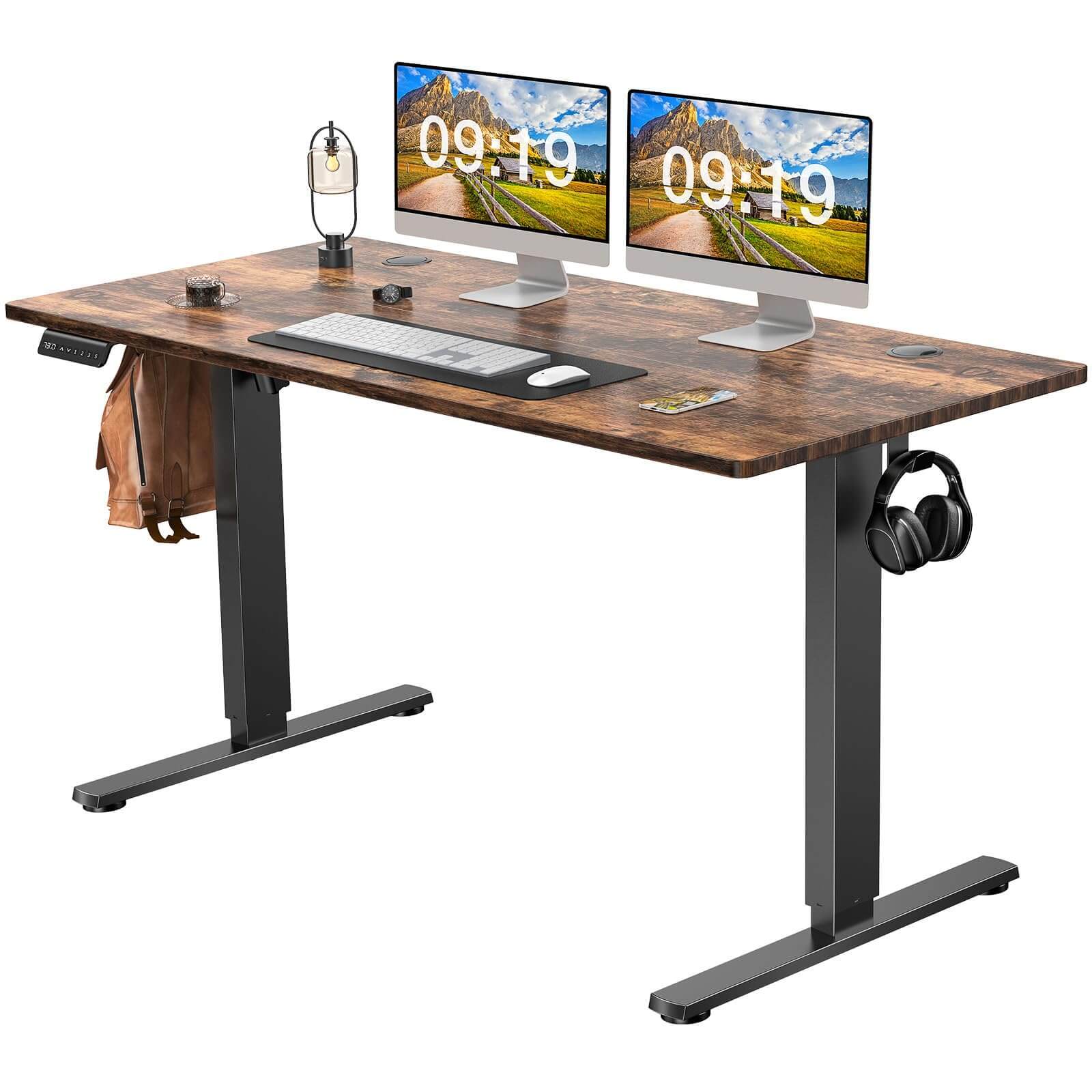 Electric Height Adjustable Standing Desk,Sit to Stand Ergonomic Computer Desk,Brown,55'' x 24"