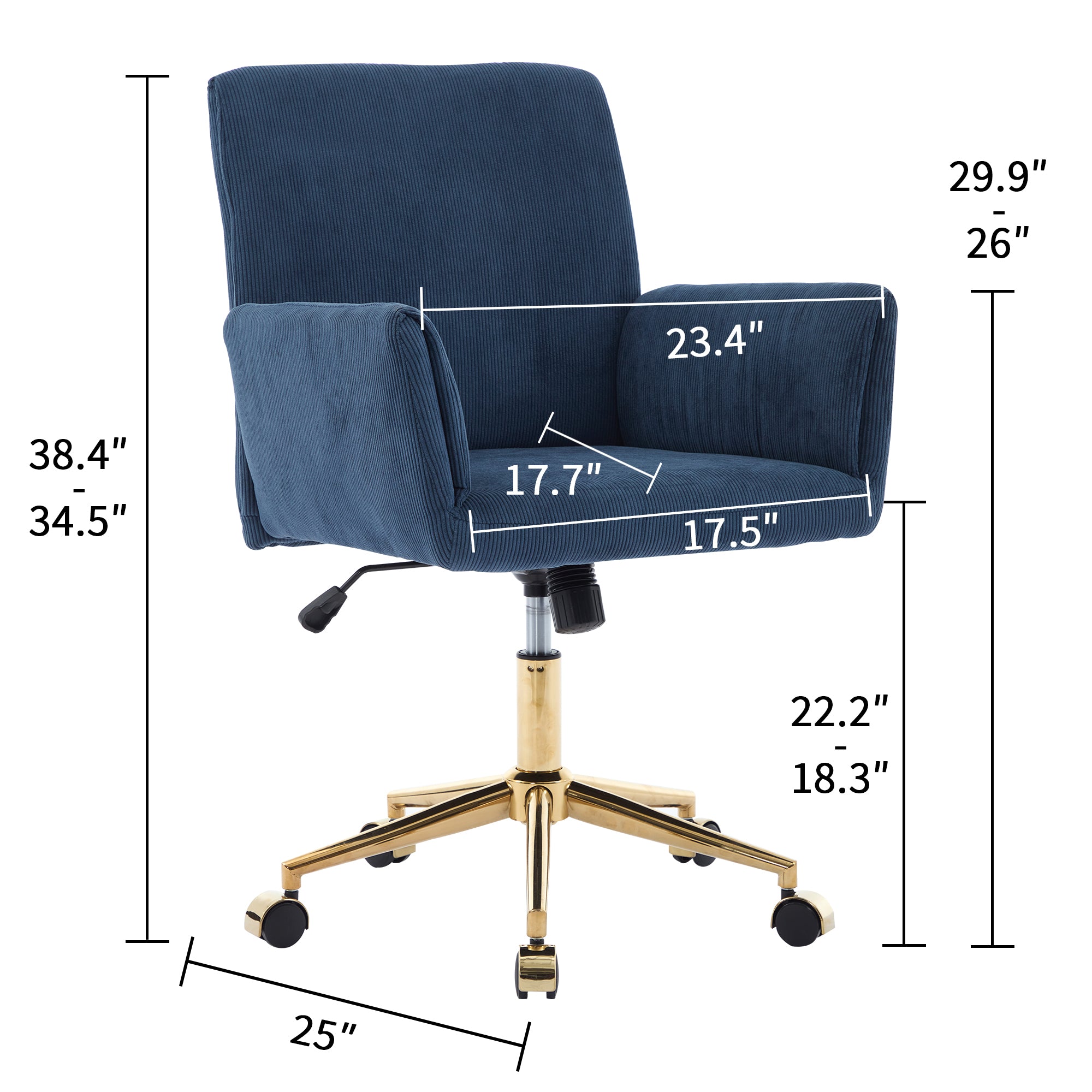 Koorbiir Corduroy home decor office desk and chair, modern height adjustable 360 ° armchair with gold base, ergonomic computer chair, leisure chair 1pc Blue