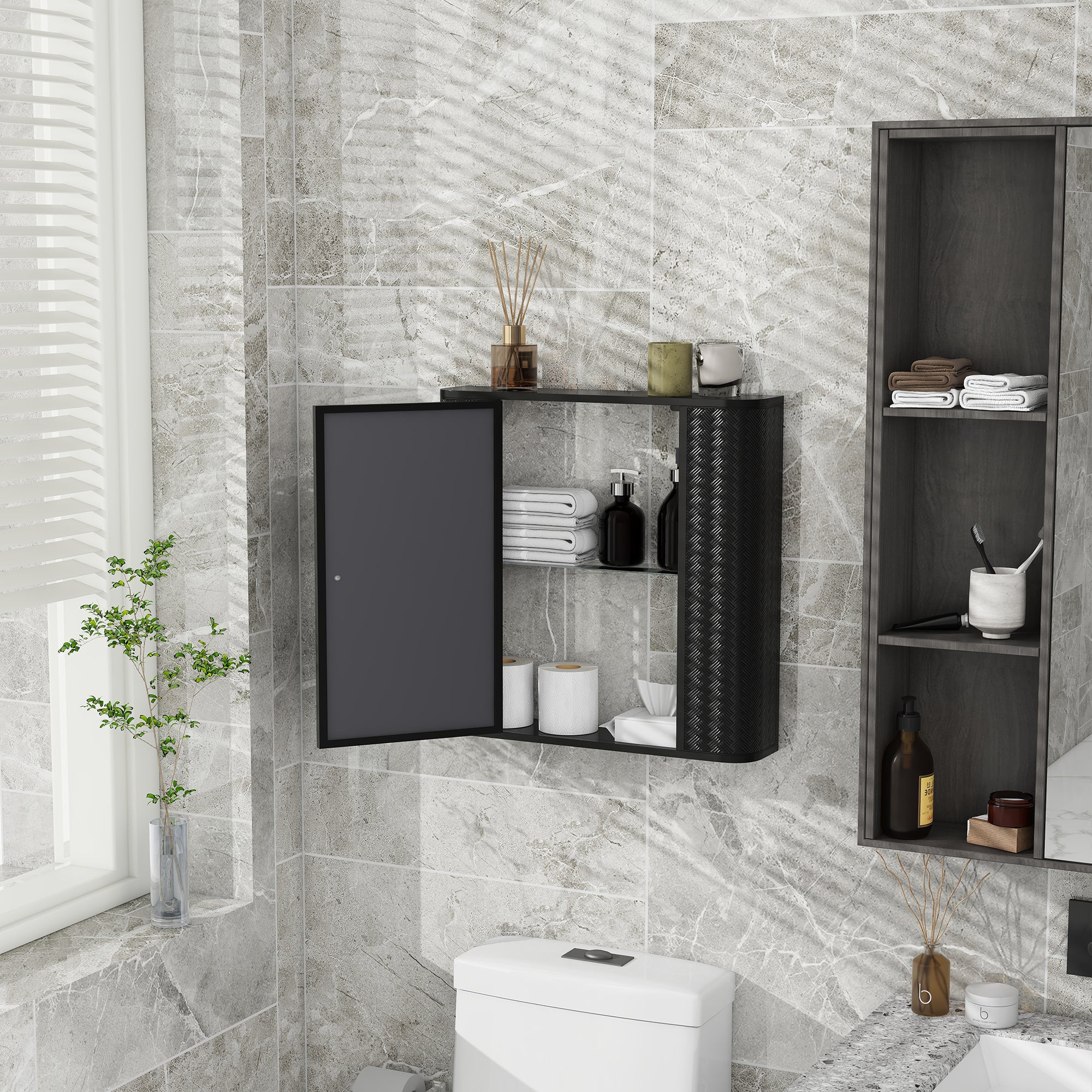 Wall-Mounted Bathroom Cabinet with Mirror ¨C Metal Framed Medicine Cabinet with 2 Shelves for Modern Bathroom Organization