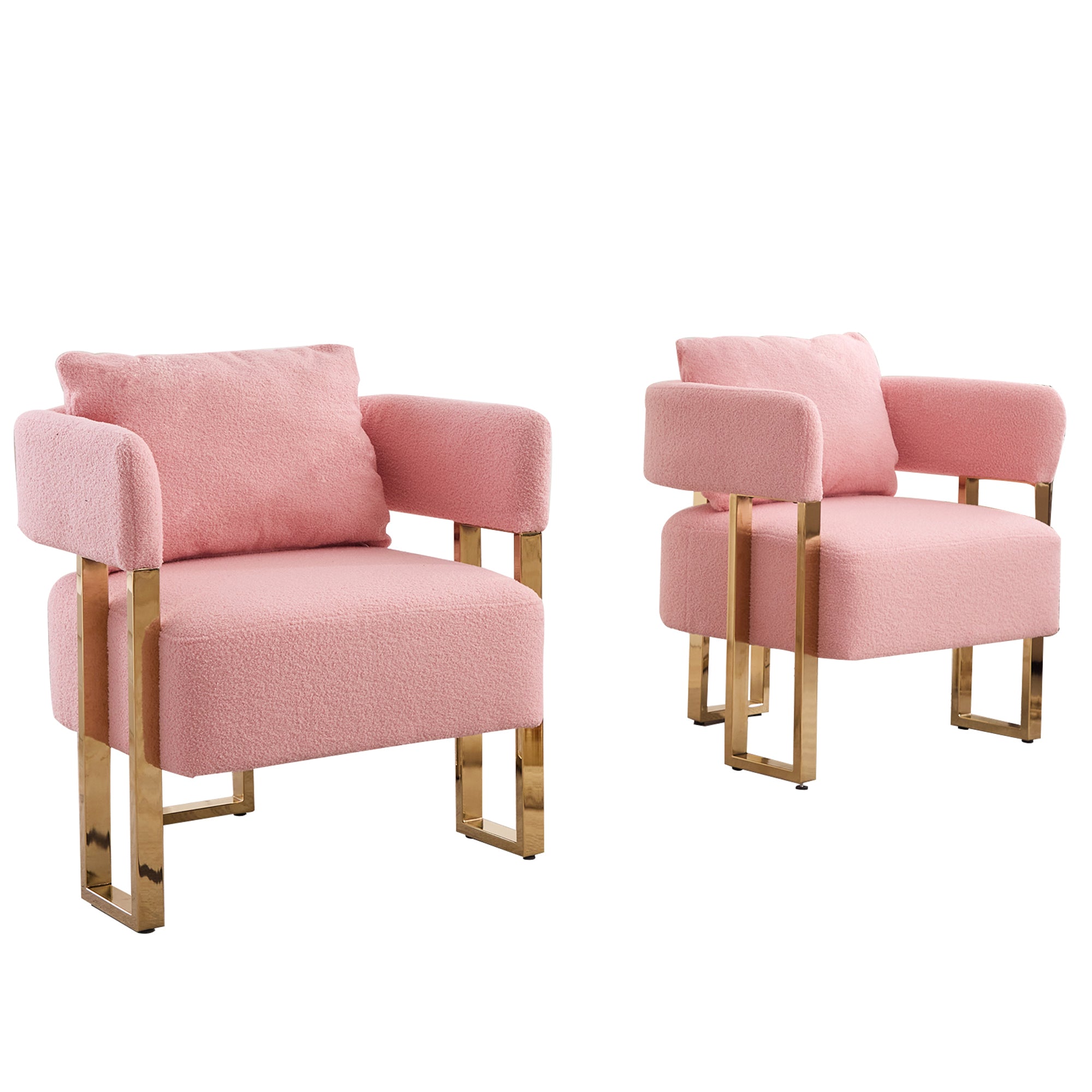 Koorbiir Modern decorative chair, living room side chair with gold metal legs, no wheels, suitable for dressing area, reception room, office,Teddy fleece upholstered metal foot sofas 2PCS Pink