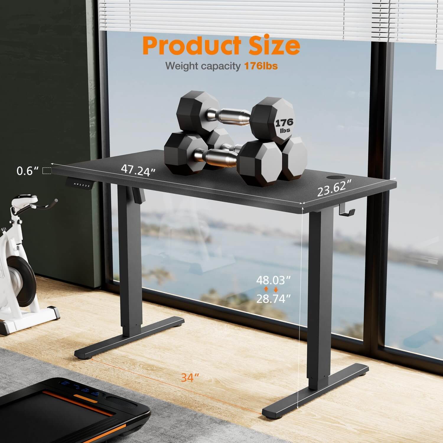 Electric Height Adjustable Standing Desk,Sit to Stand Ergonomic Computer Desk,Black,48'' x 24"