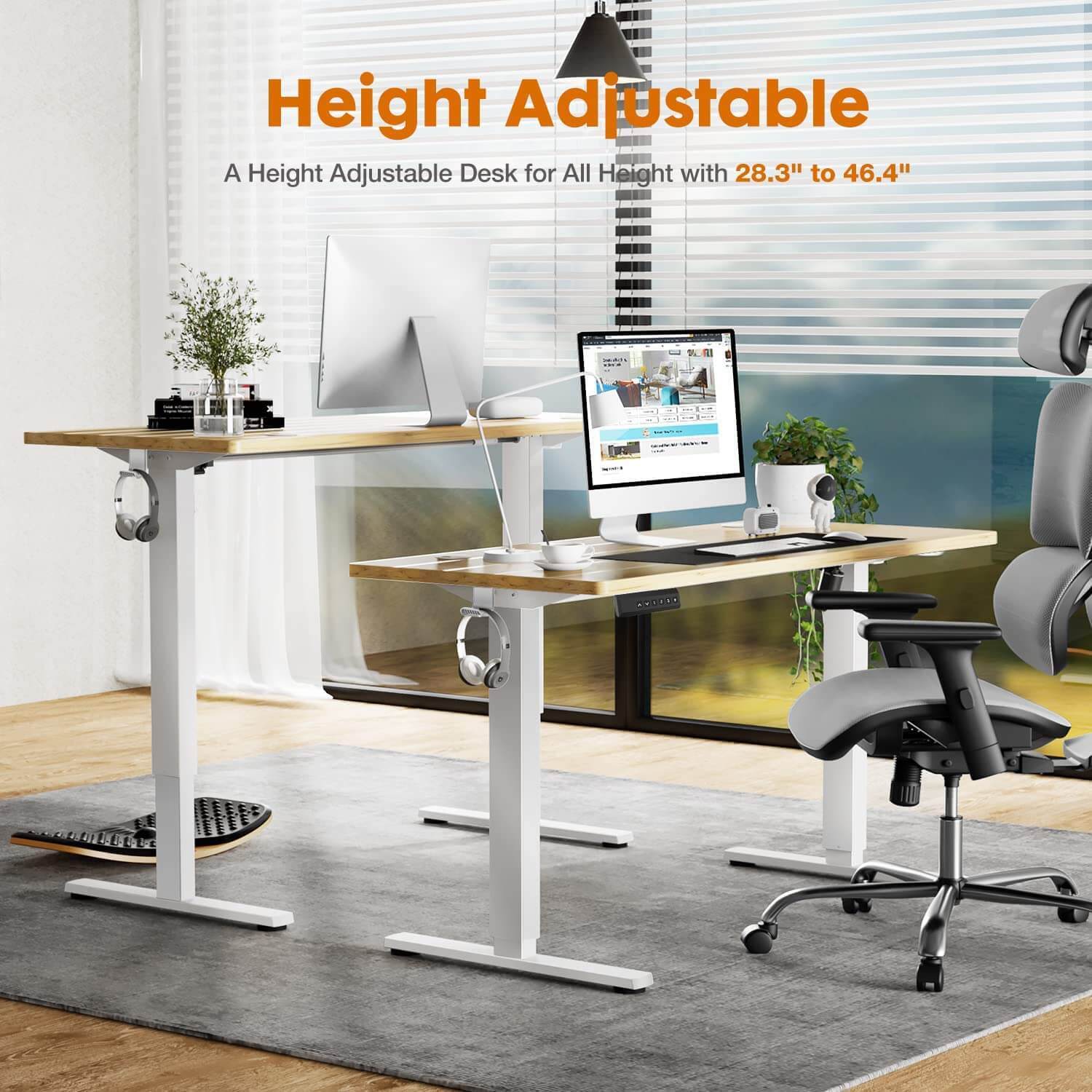 Electric Height Adjustable Standing Desk,Sit to Stand Ergonomic Computer Desk,Yellow,40'' x 24"