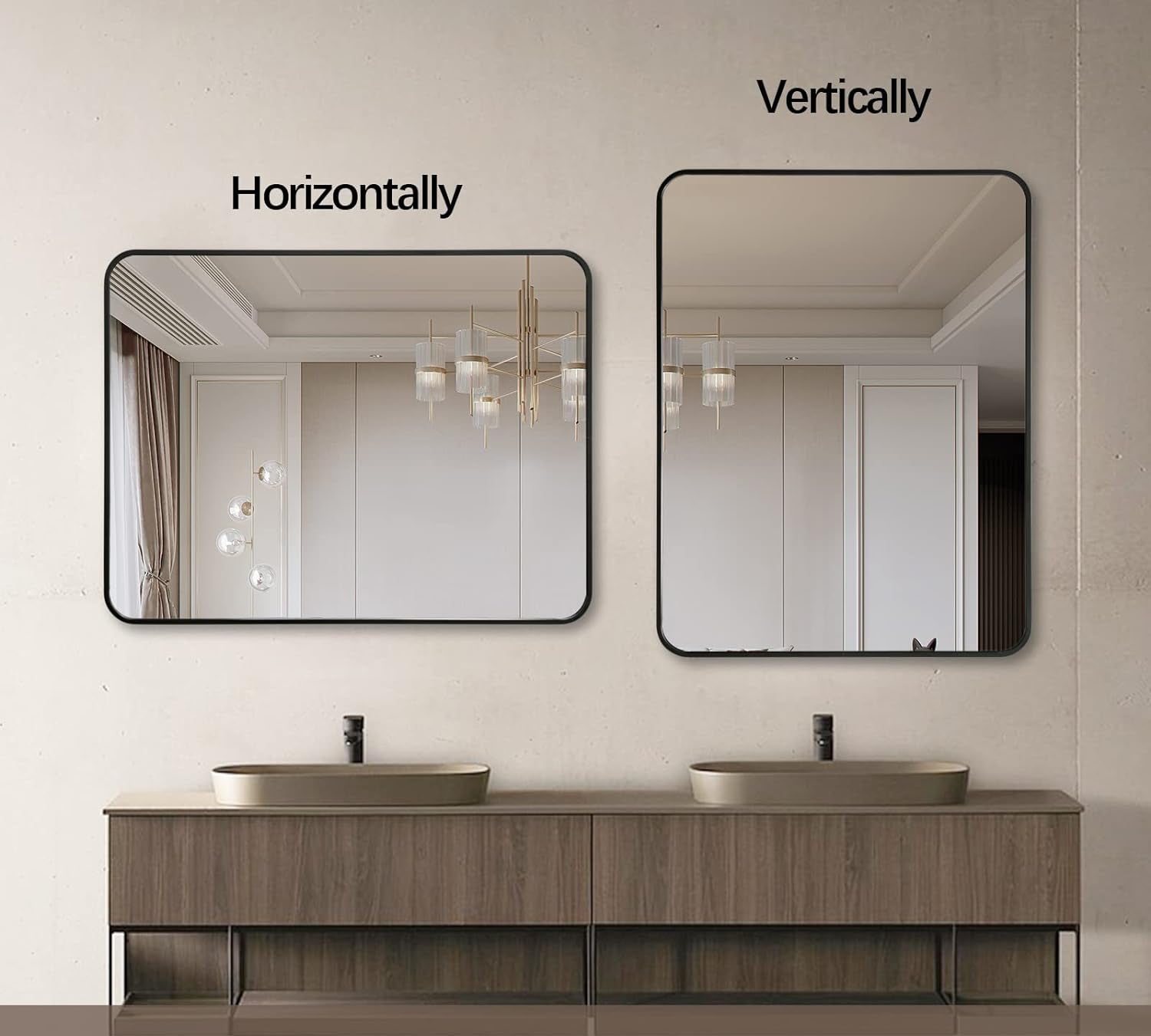 koorbiir mi3 24x36 Black Metal Framed Rectangular Bathroom Mirror, Wall-Mounted Mirror for Home Decor