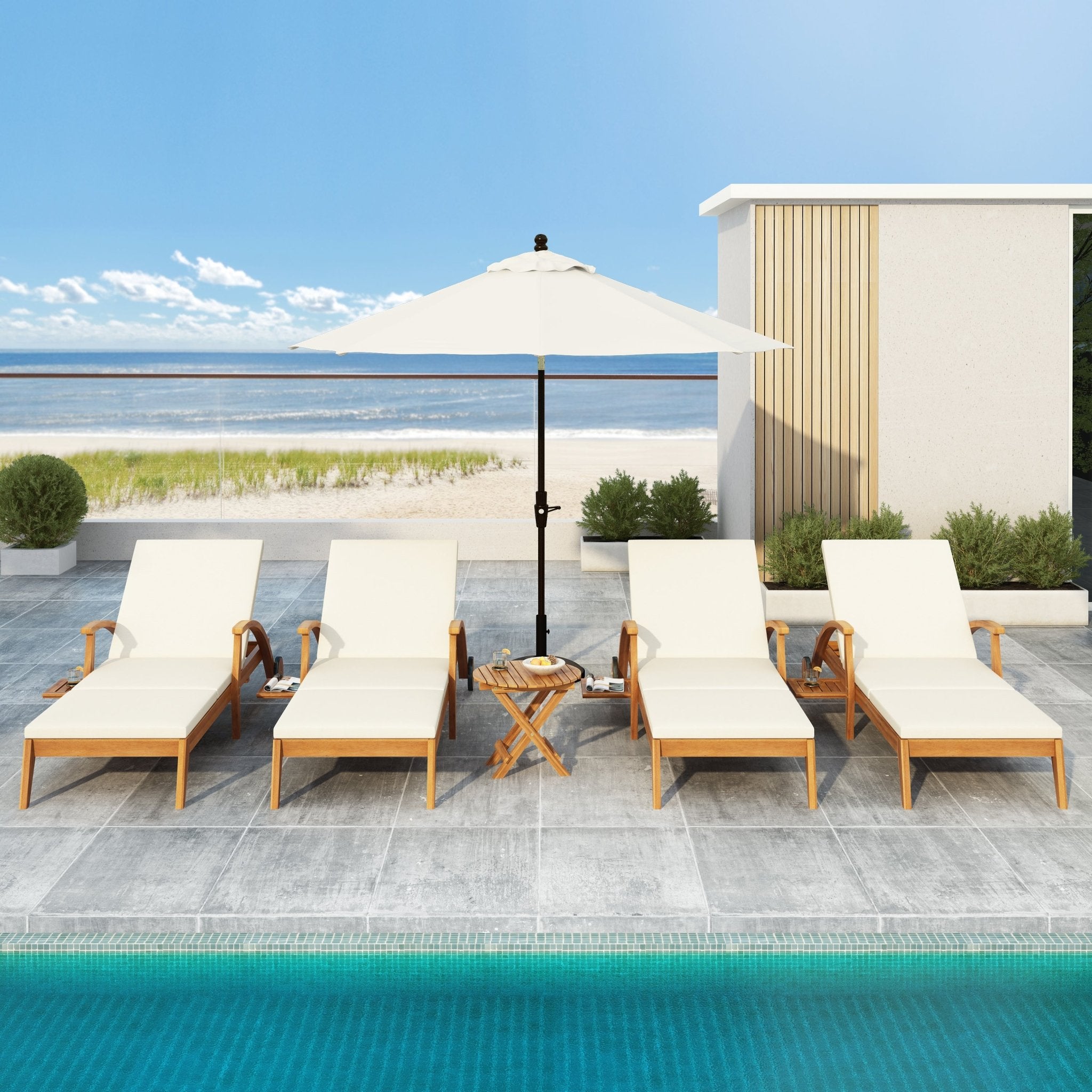 koorbiir f2 Foldable Table ¨C No Installation Needed, Adjustable Outdoor Acacia Wood Side Table in Teak Finish - Koorbiir