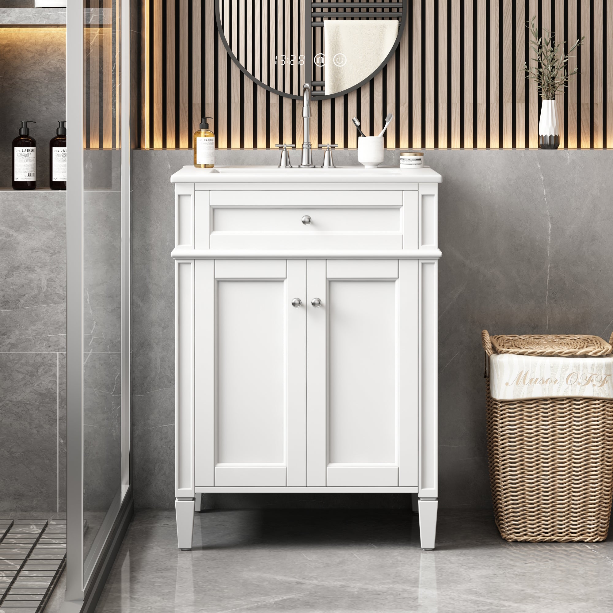 24 Bathroom Vanity Cabinet with Sink ¨C Soft-Closing Doors, Tip-Out Drawer & Organizers for Bathroom Organization