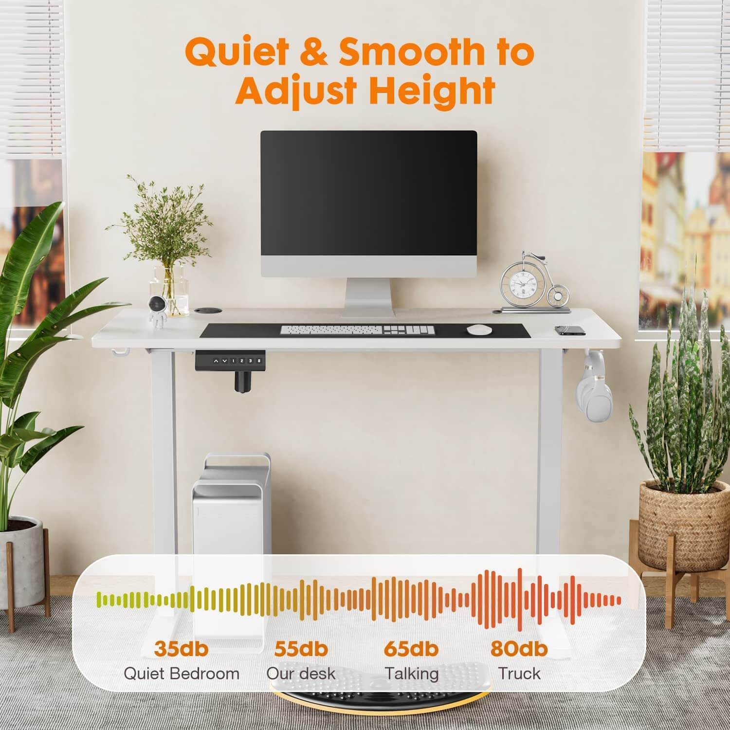 Electric Height Adjustable Standing Desk,Sit to Stand Ergonomic Computer Desk,White,48'' x 24"