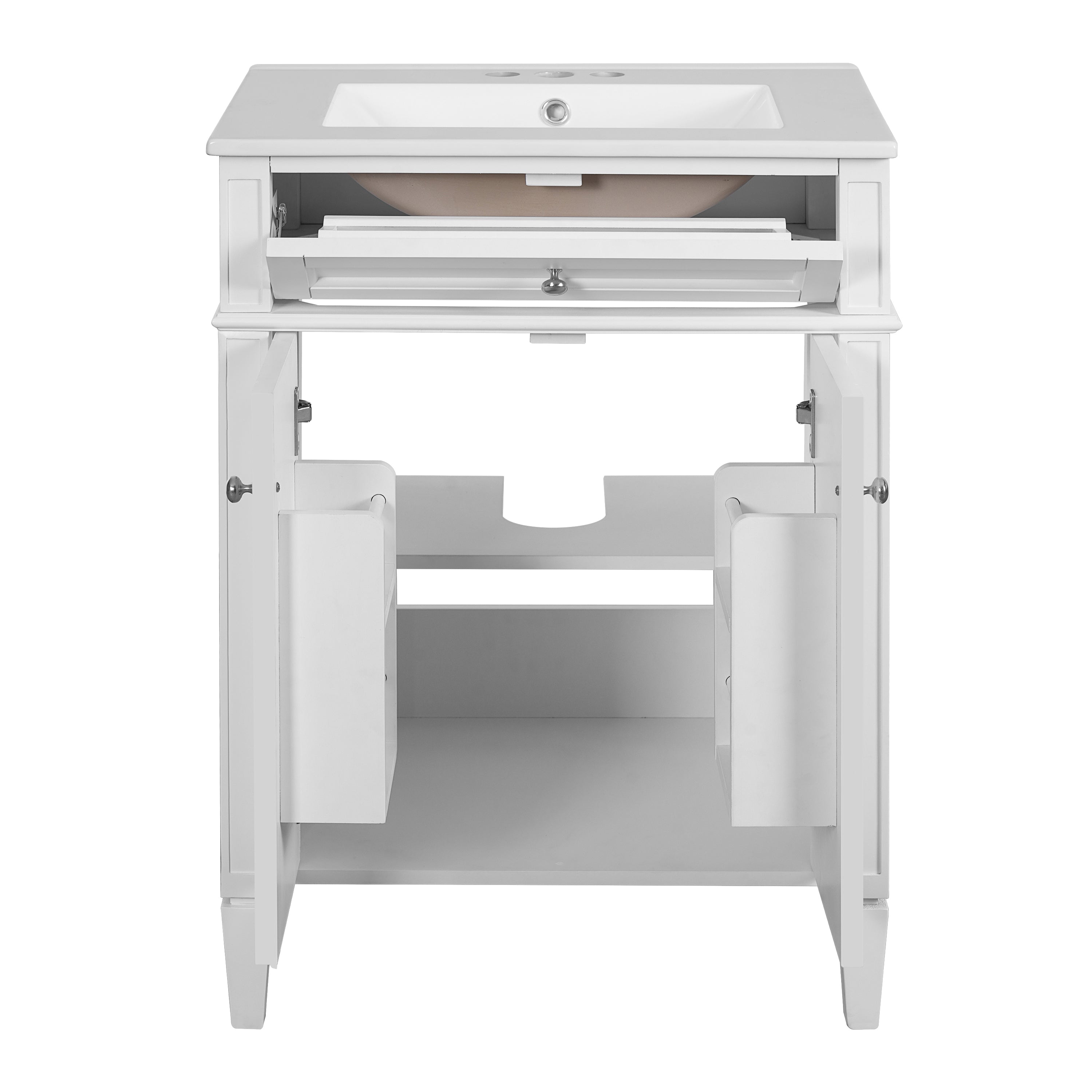 24 Bathroom Vanity Cabinet with Sink ¨C Soft-Closing Doors, Tip-Out Drawer & Organizers for Bathroom Organization