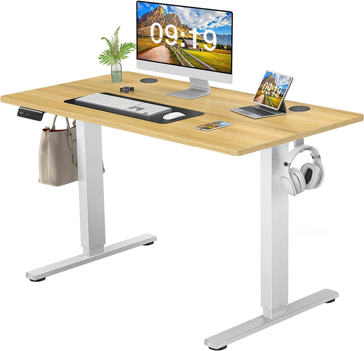 Electric Height Adjustable Standing Desk,Sit to Stand Ergonomic Computer Desk,Yellow,48'' x 24"