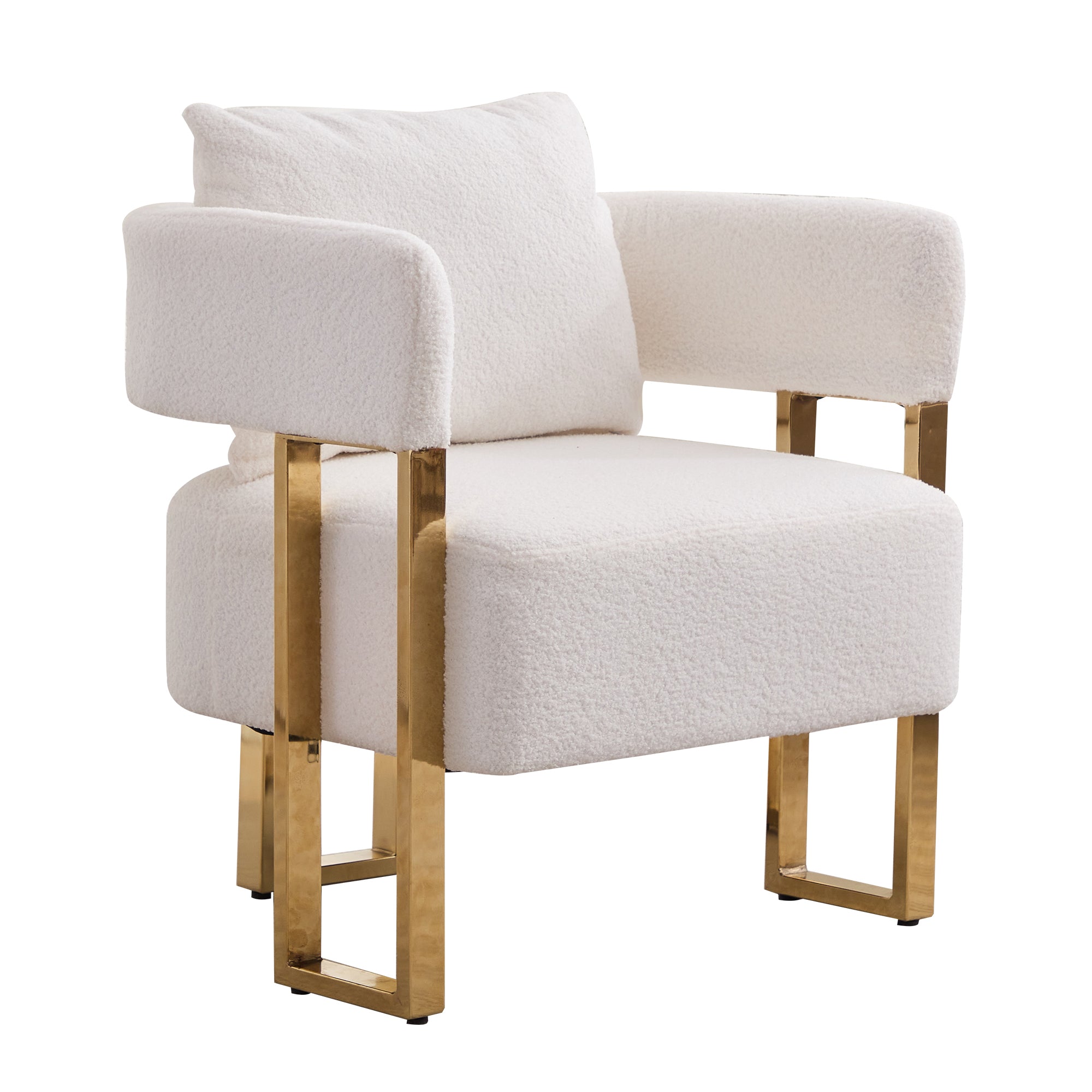 Koorbiir Modern decorative chair, living room side chair with gold metal legs, no wheels, suitable for dressing area, reception room, office,Teddy fleece upholstered metal foot sofa 1PC White