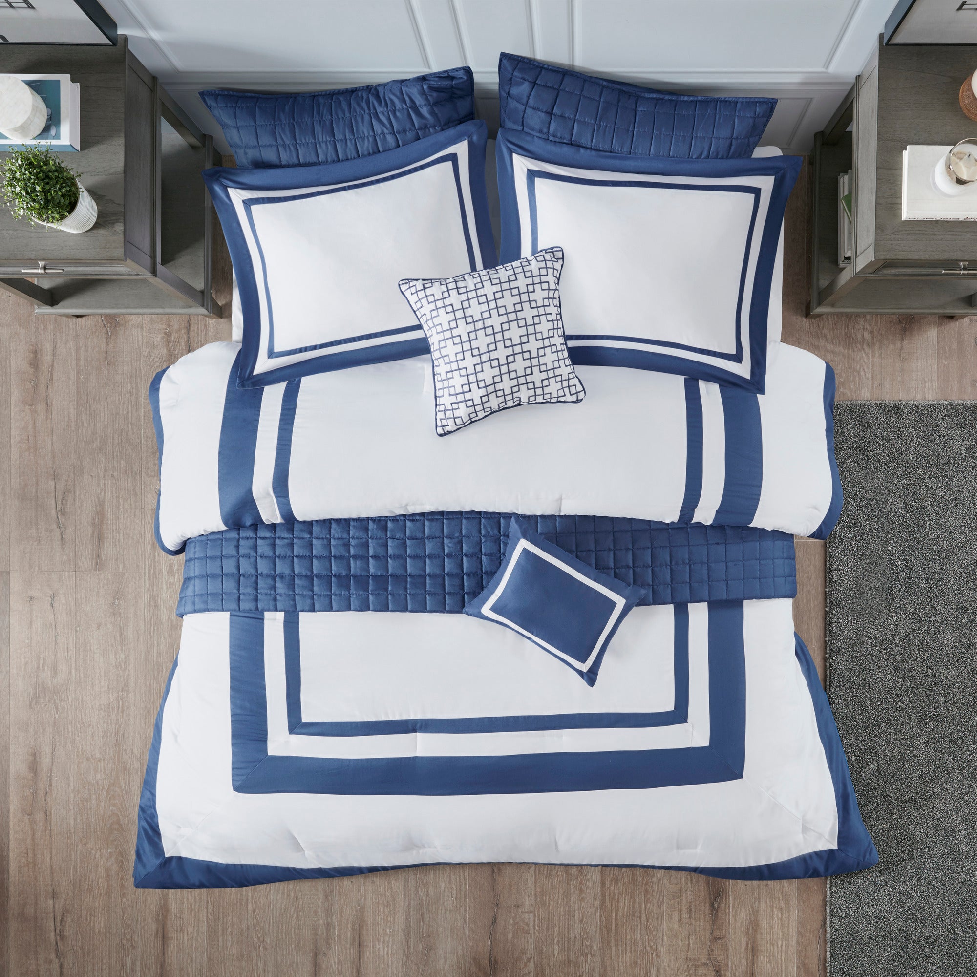 8-Piece Blue Seersucker Comforter & Quilt Set ¨C King/Cal King Bedding Collections with Decorative Pillows & Shams