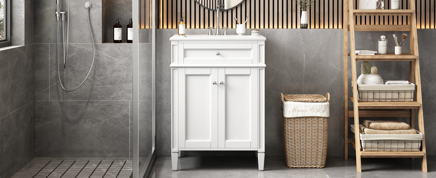 24 Bathroom Vanity Cabinet with Sink ¨C Soft-Closing Doors, Tip-Out Drawer & Organizers for Bathroom Organization