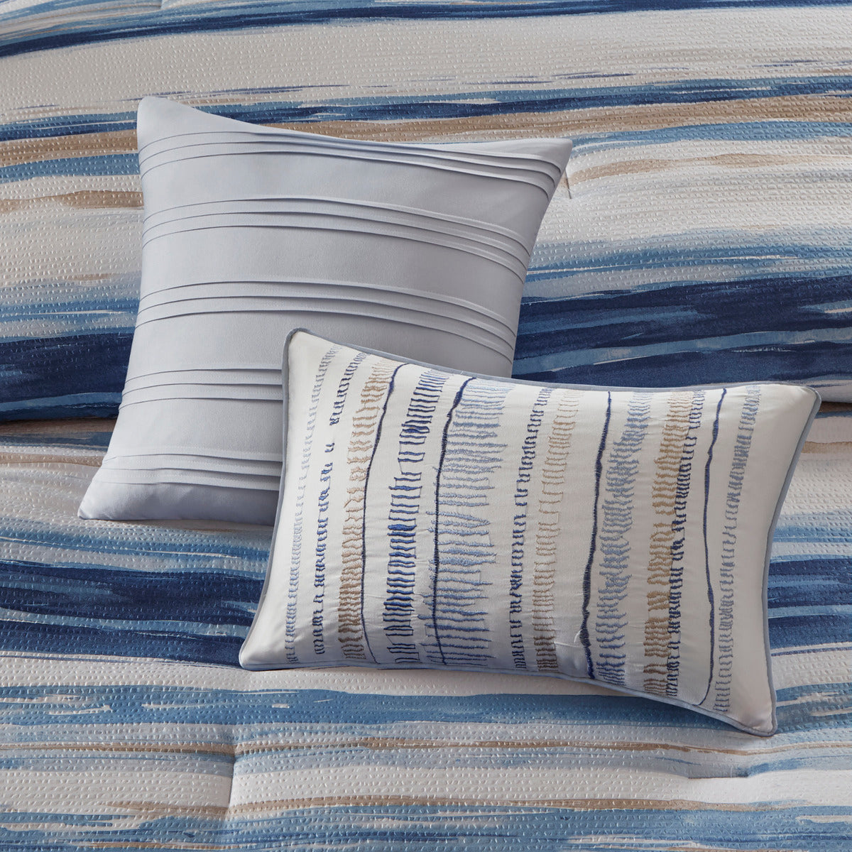 8-Piece Blue Seersucker Comforter & Quilt Set ¨C King/Cal King Bedding Collections with Decorative Pillows & Shams