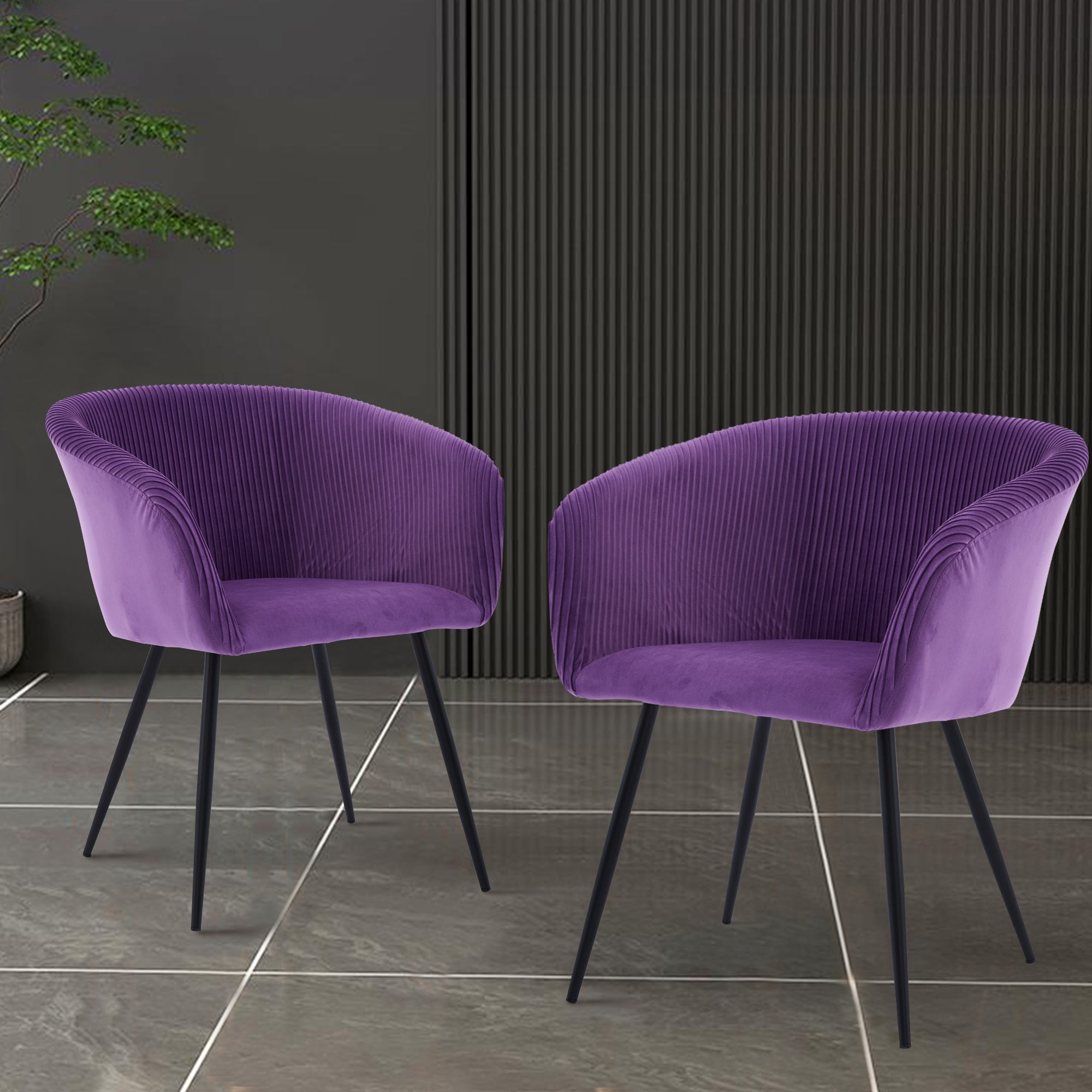 Koorbiir stripe dinding chair,Modern velvet kitchen chairs with armrests, cushioned bucket dining chairs, wheel less decorative chairs, dressing table chairs, 1pc purple